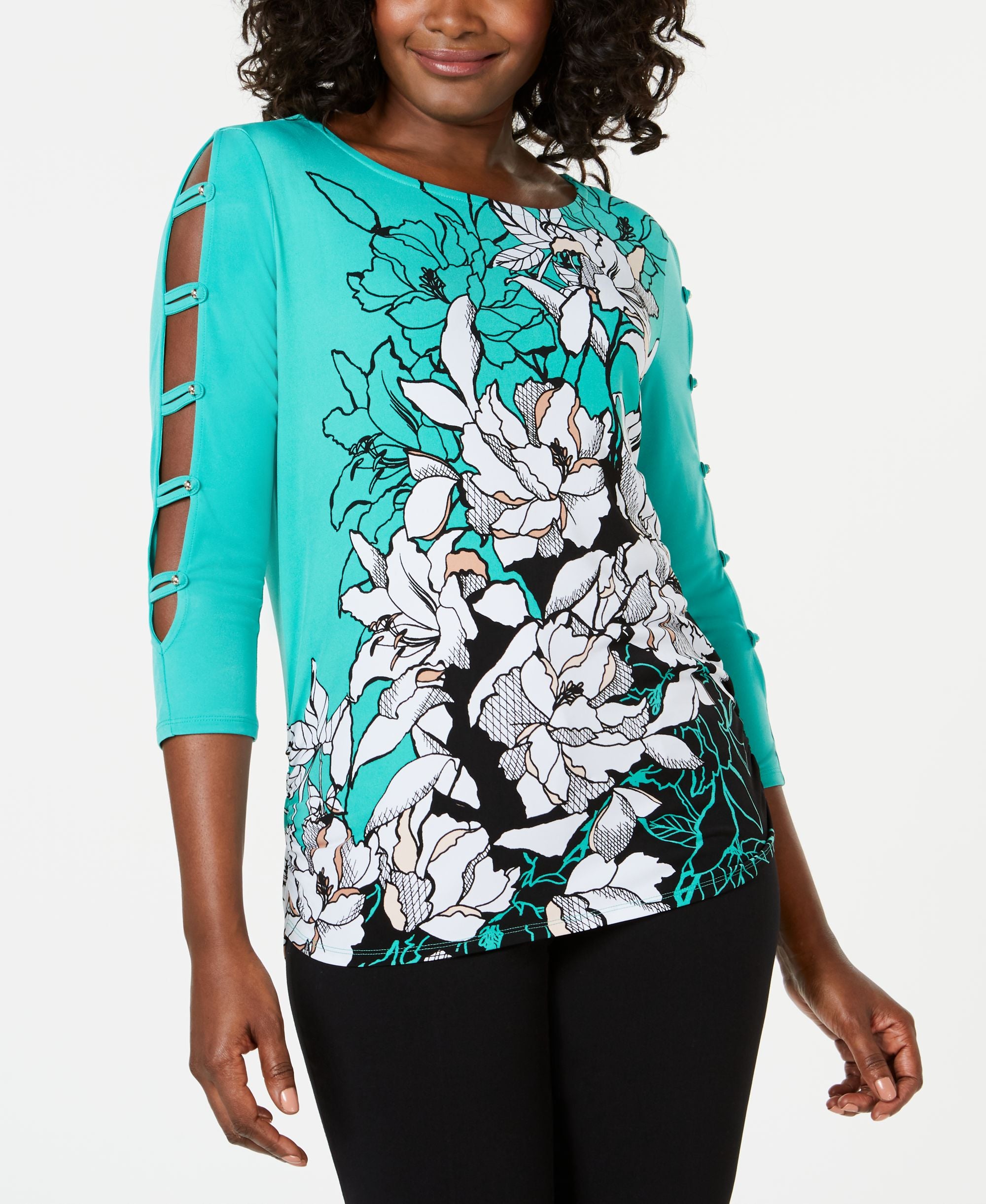JM Collection Petite Ladder Sleeve Top