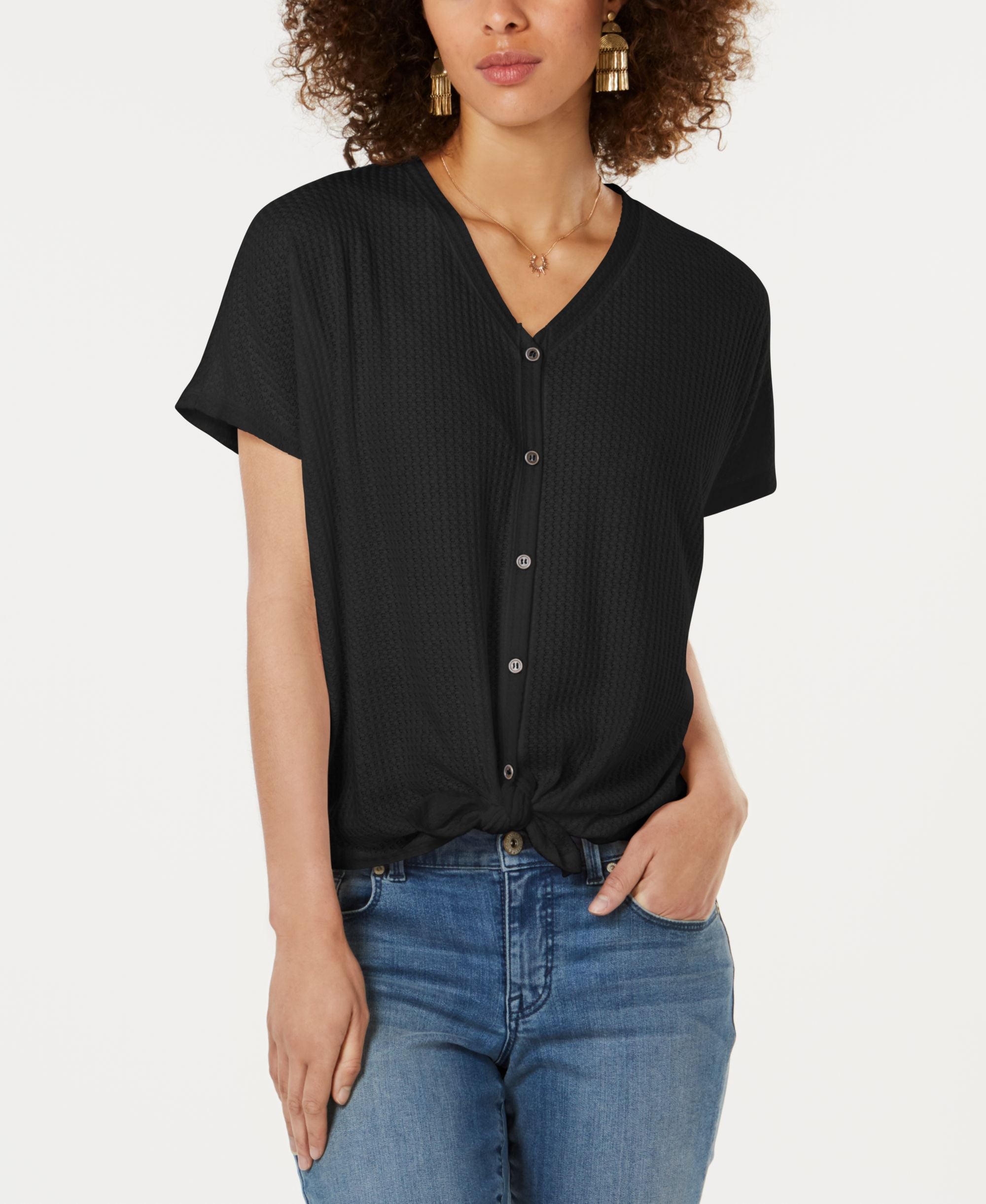 Style & Co Textured Tie Hem Shirt