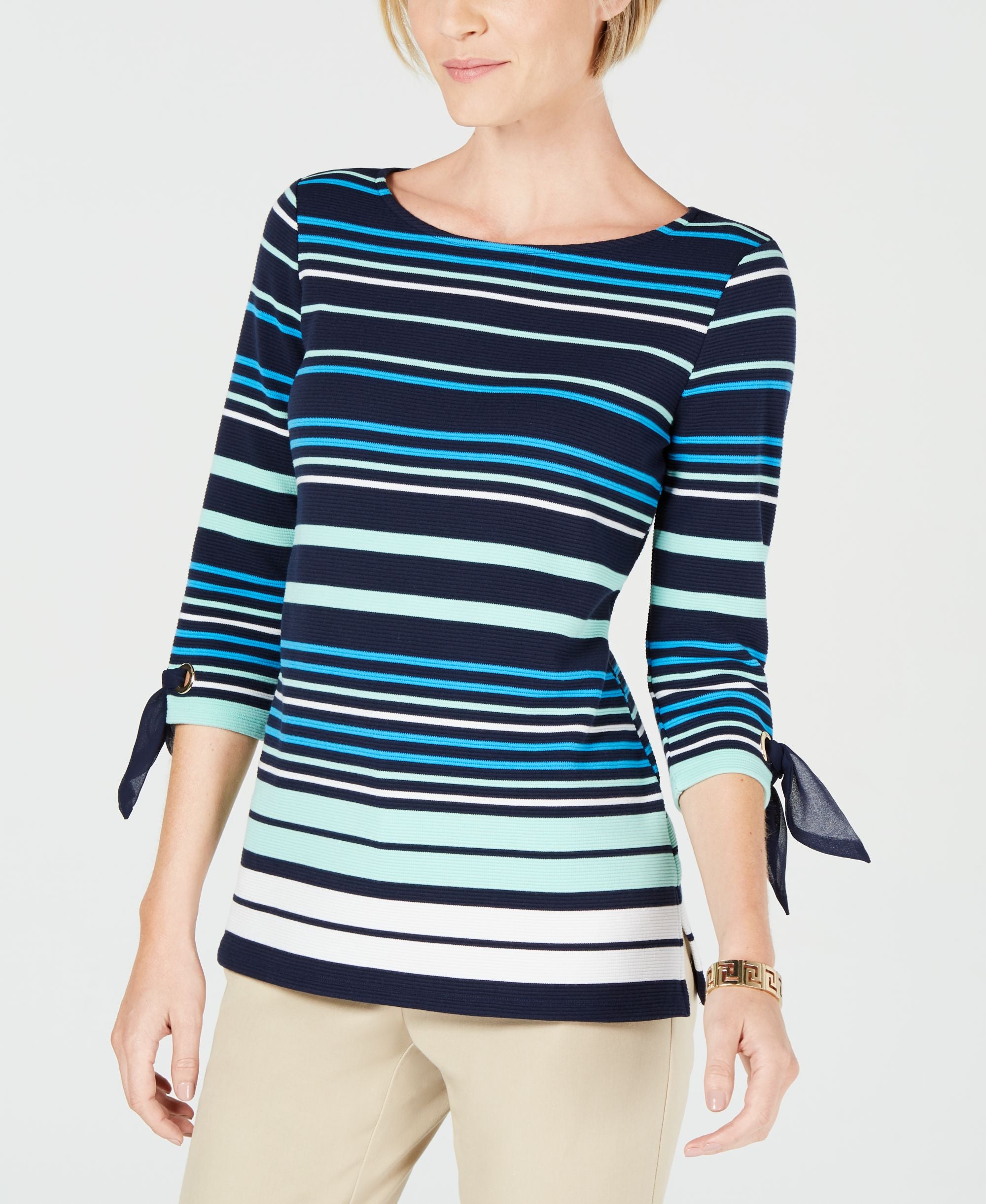 Petite Striped Tie-Sleeve Top