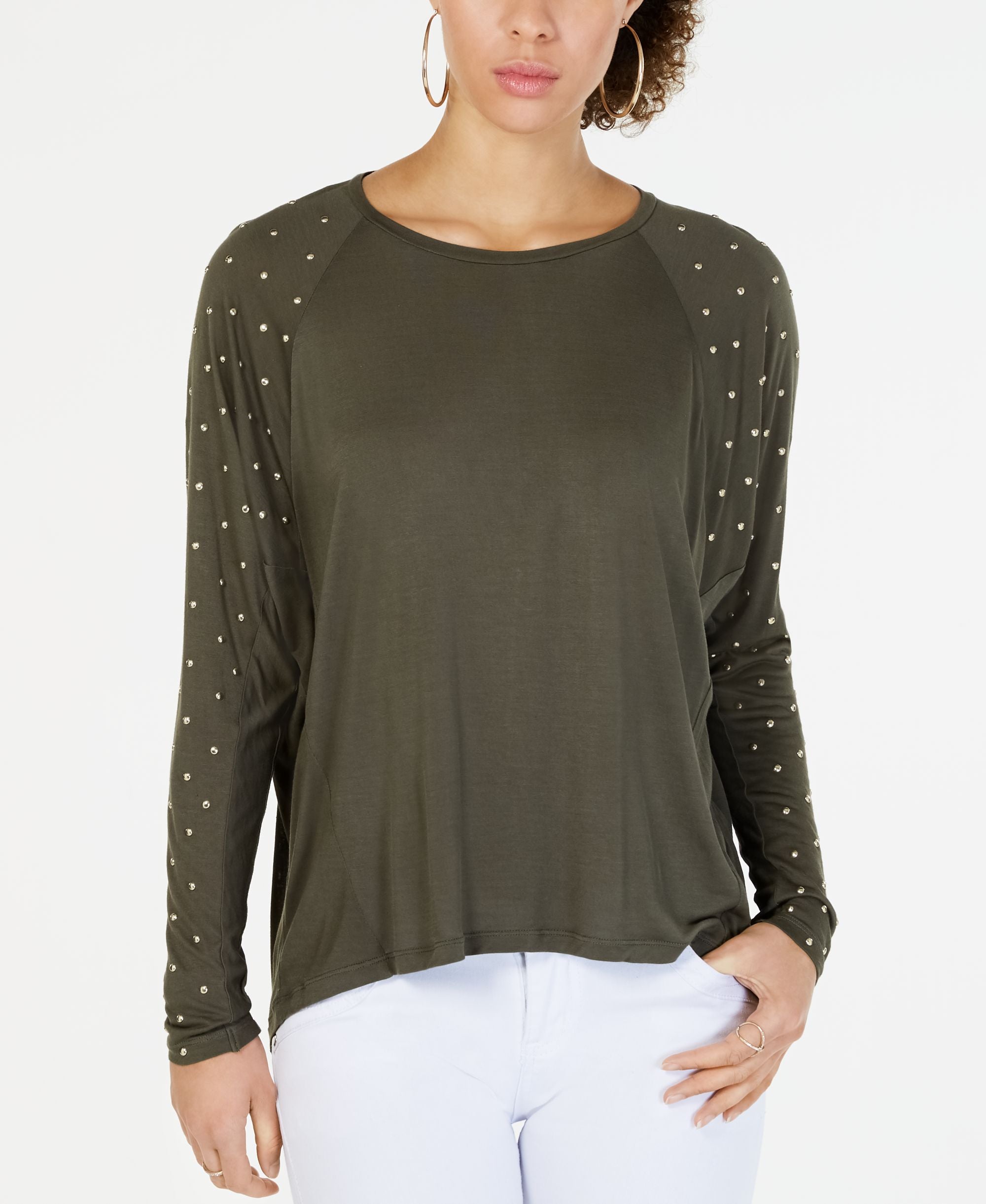 Michael Kors Studded-Sleeve Top (Ivy, S)