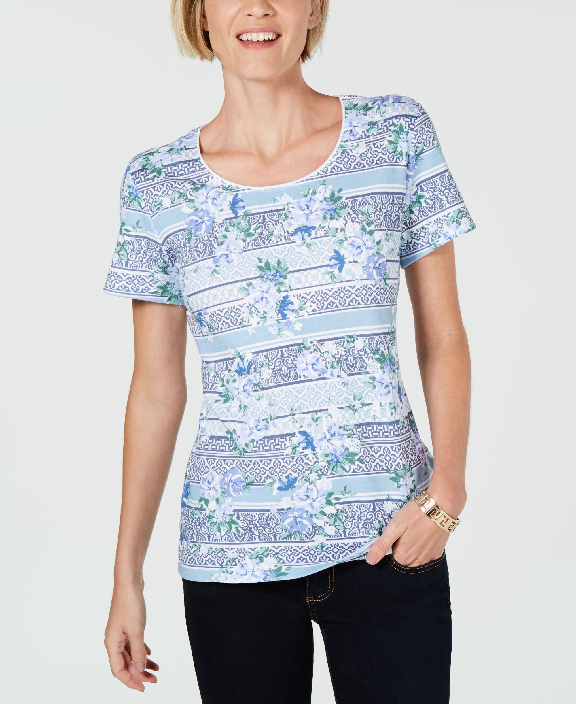 Karen Scott Printed Scoop Neck T-Shirt
