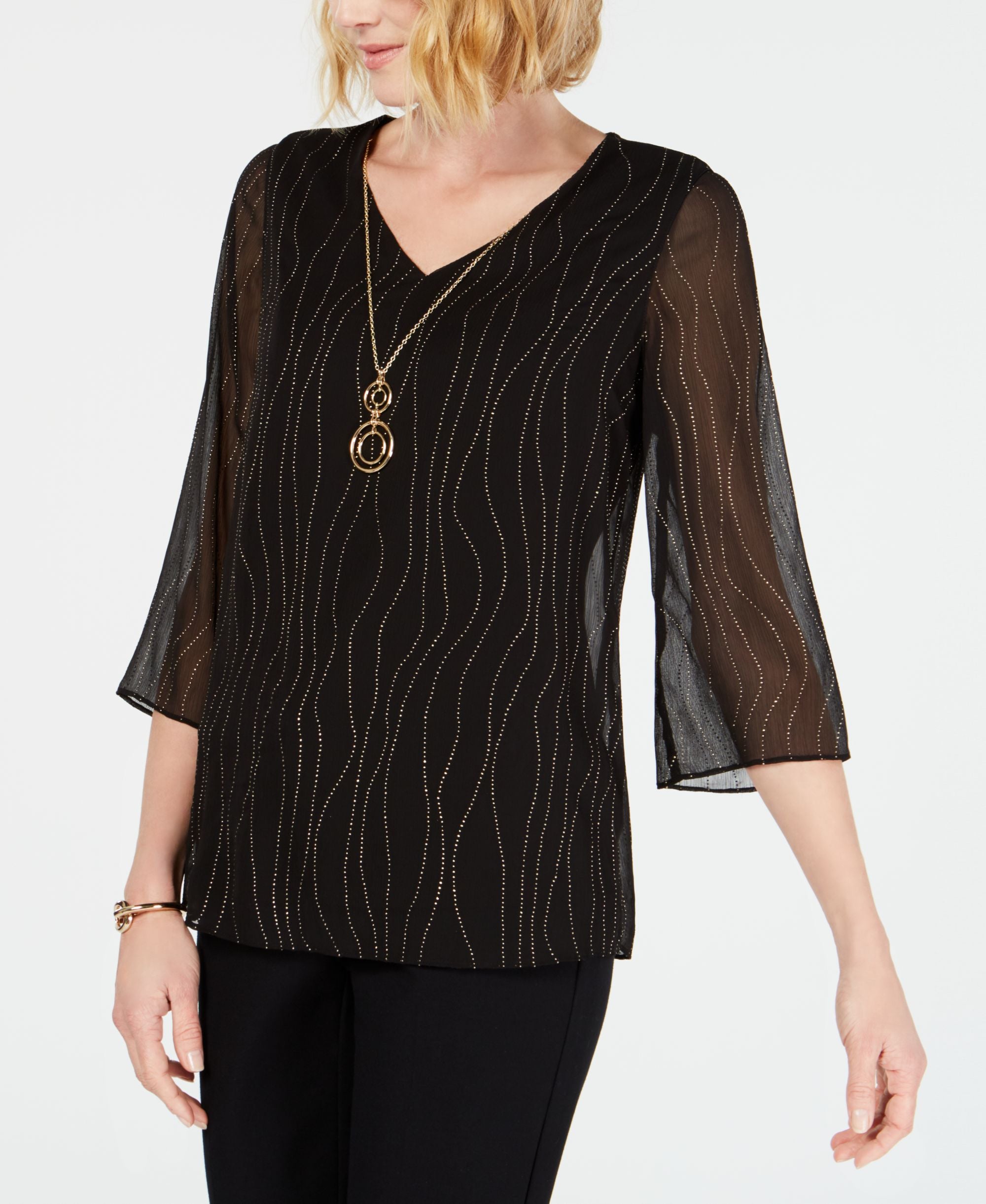 JM Collection Petite Embellished Pattern Necklace Top