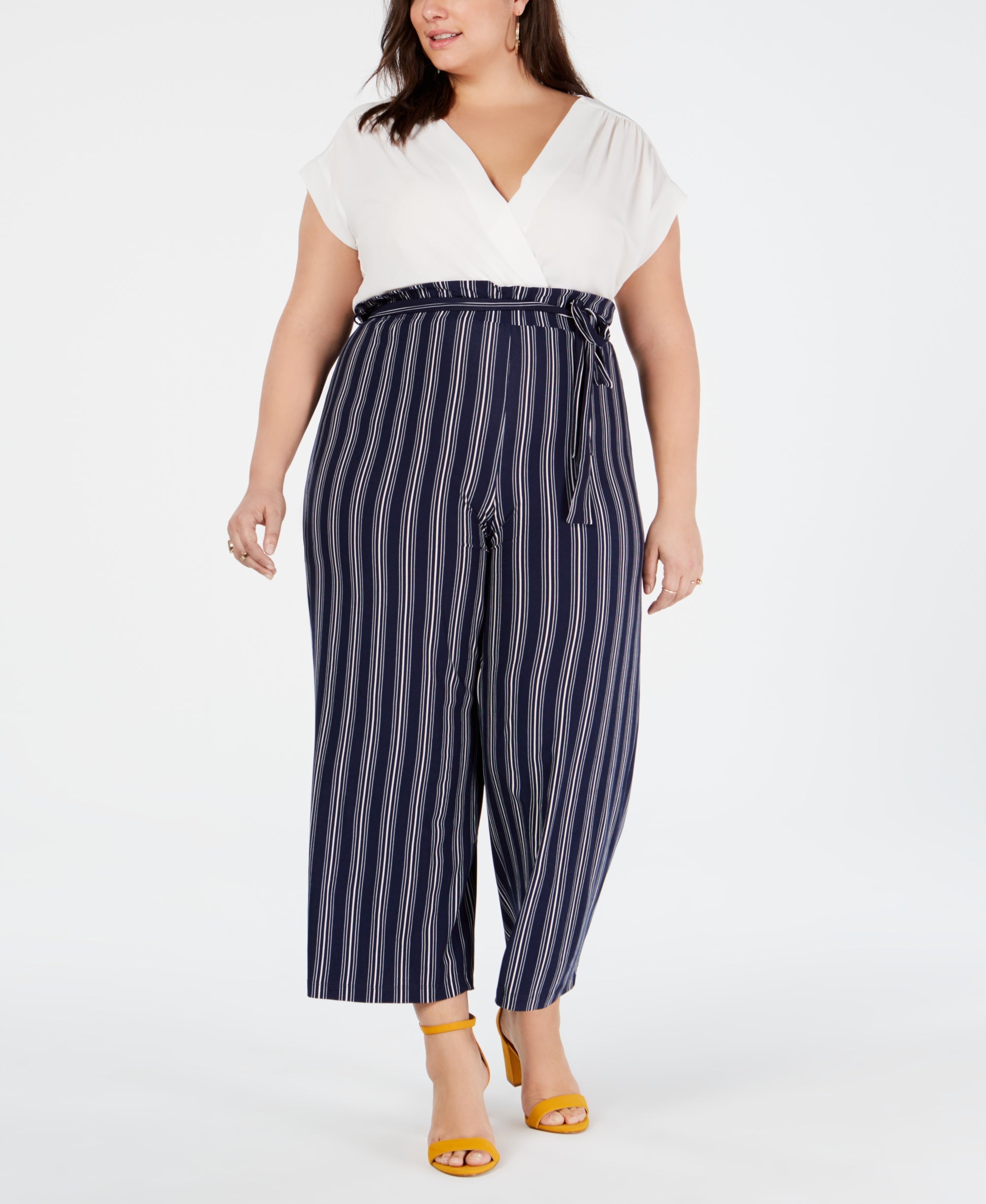 Trendy Plus Size Solid & Striped Jumpsuit