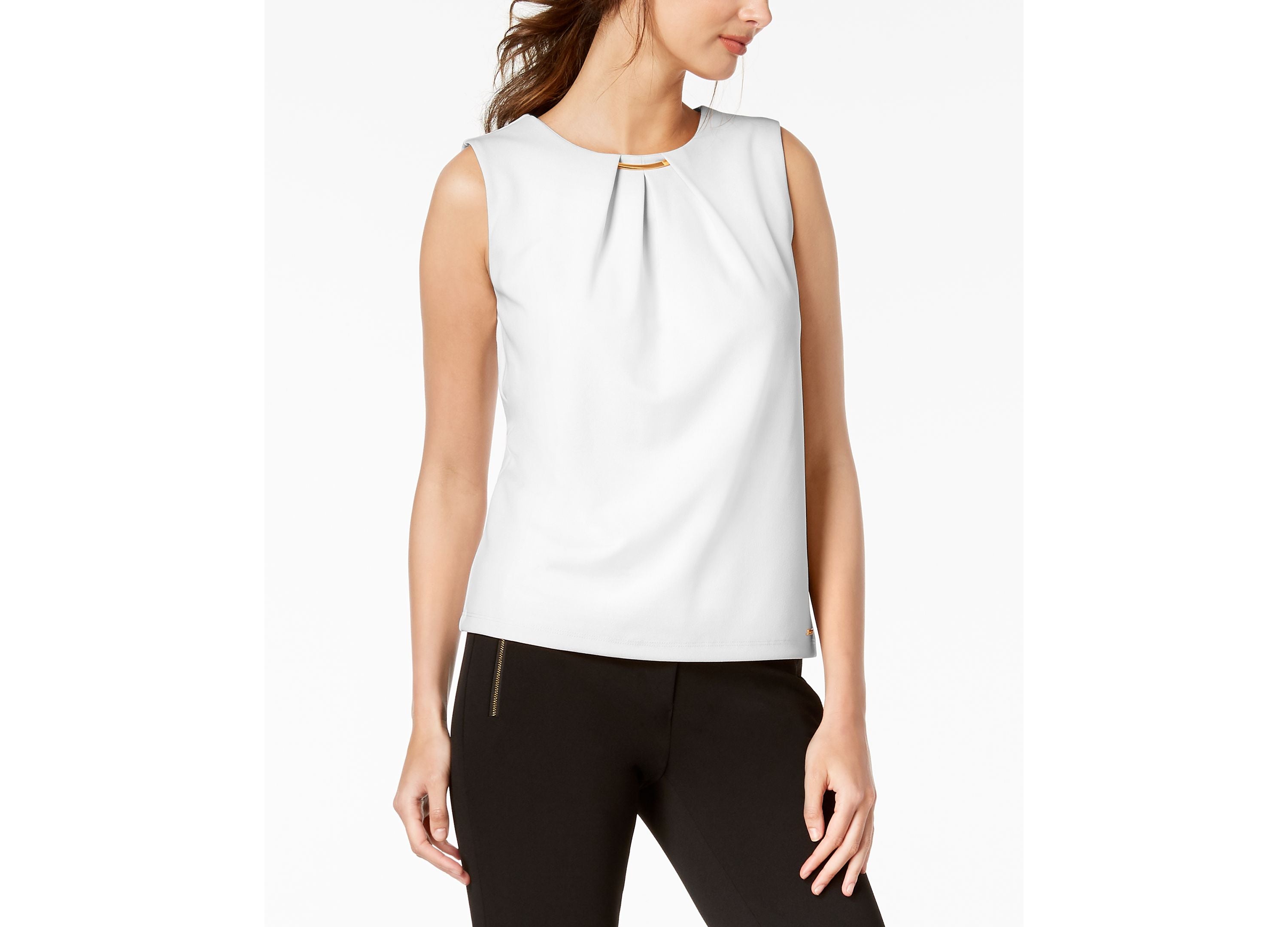 Embellished Pleated Sleeveless Top