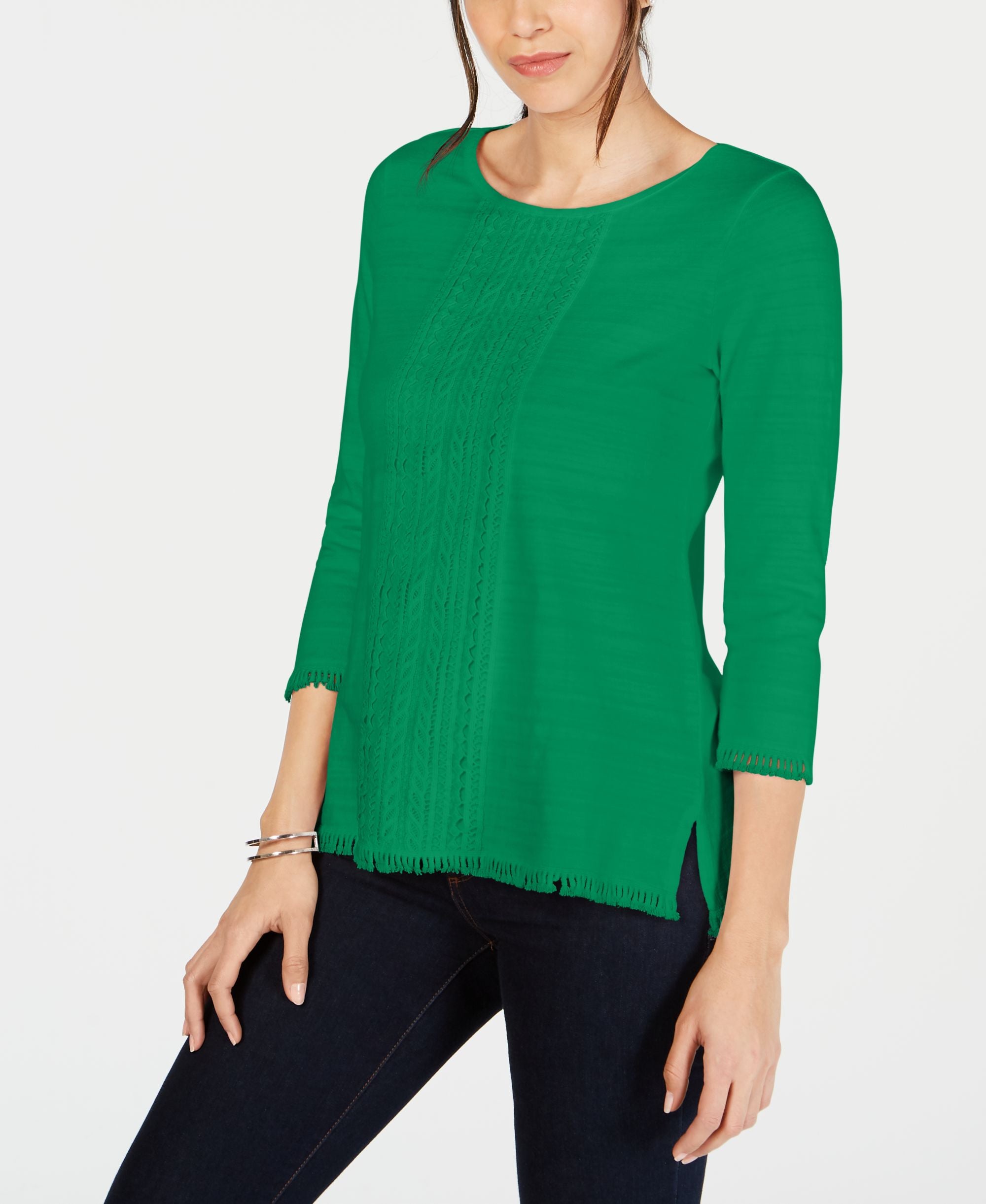 Petite Cotton Lace-Trim Top