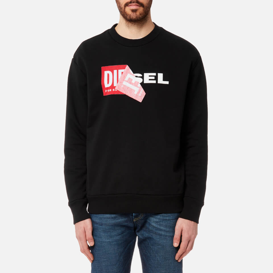 Diesel Mens S-SAMY Peeled Box Logo Black Sweatshirt - Size Small