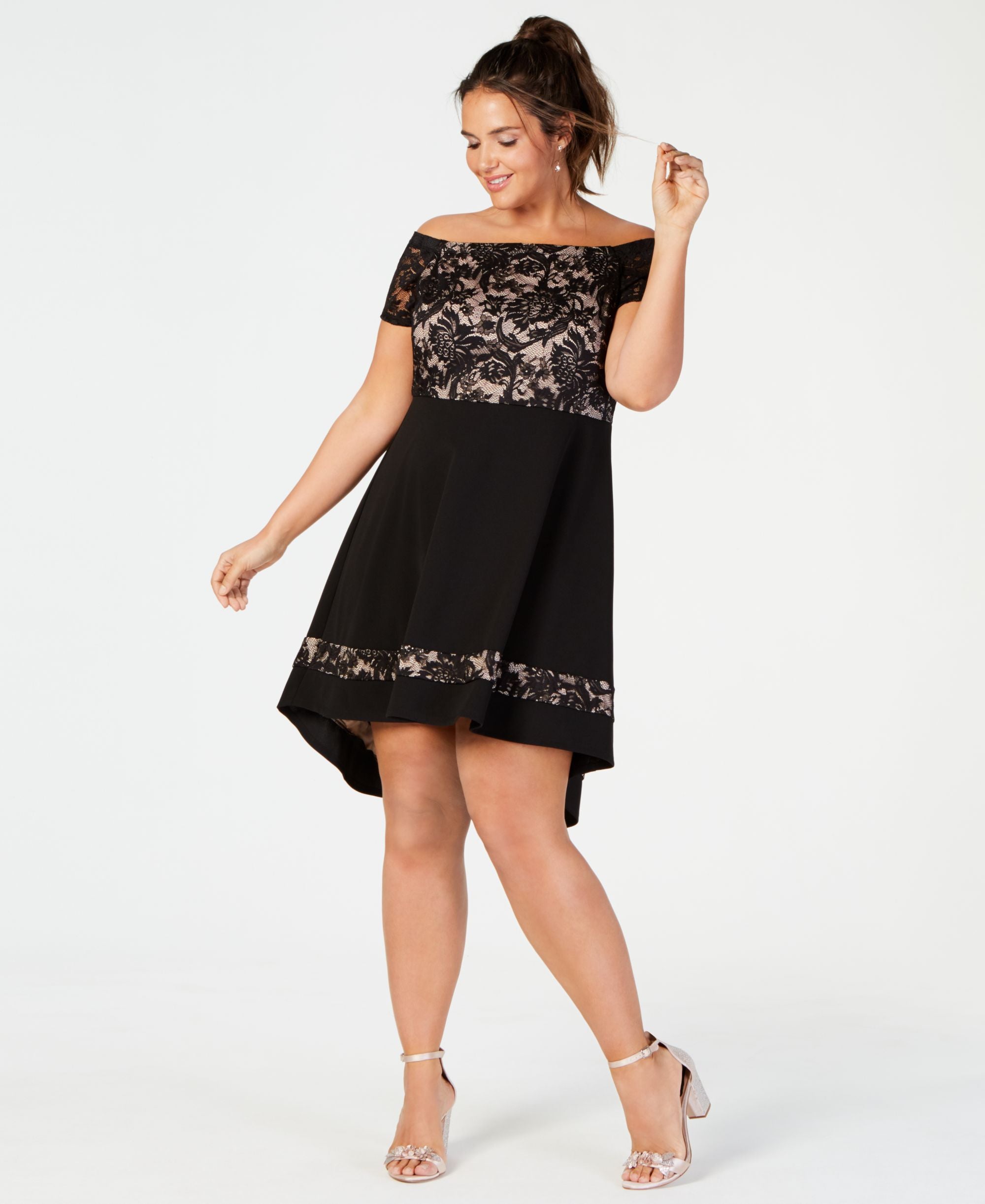 City Studios Trendy Plus Size Off The Shoulder Lace Dress
