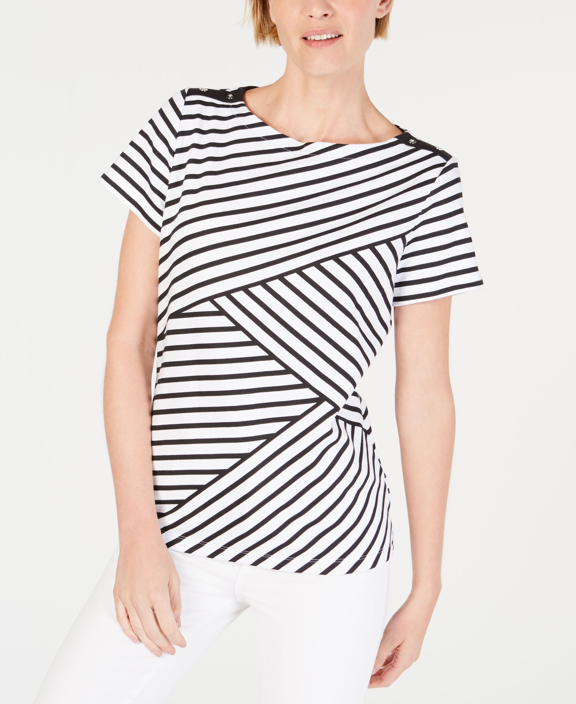 Karen Scott Striped Pieced Top