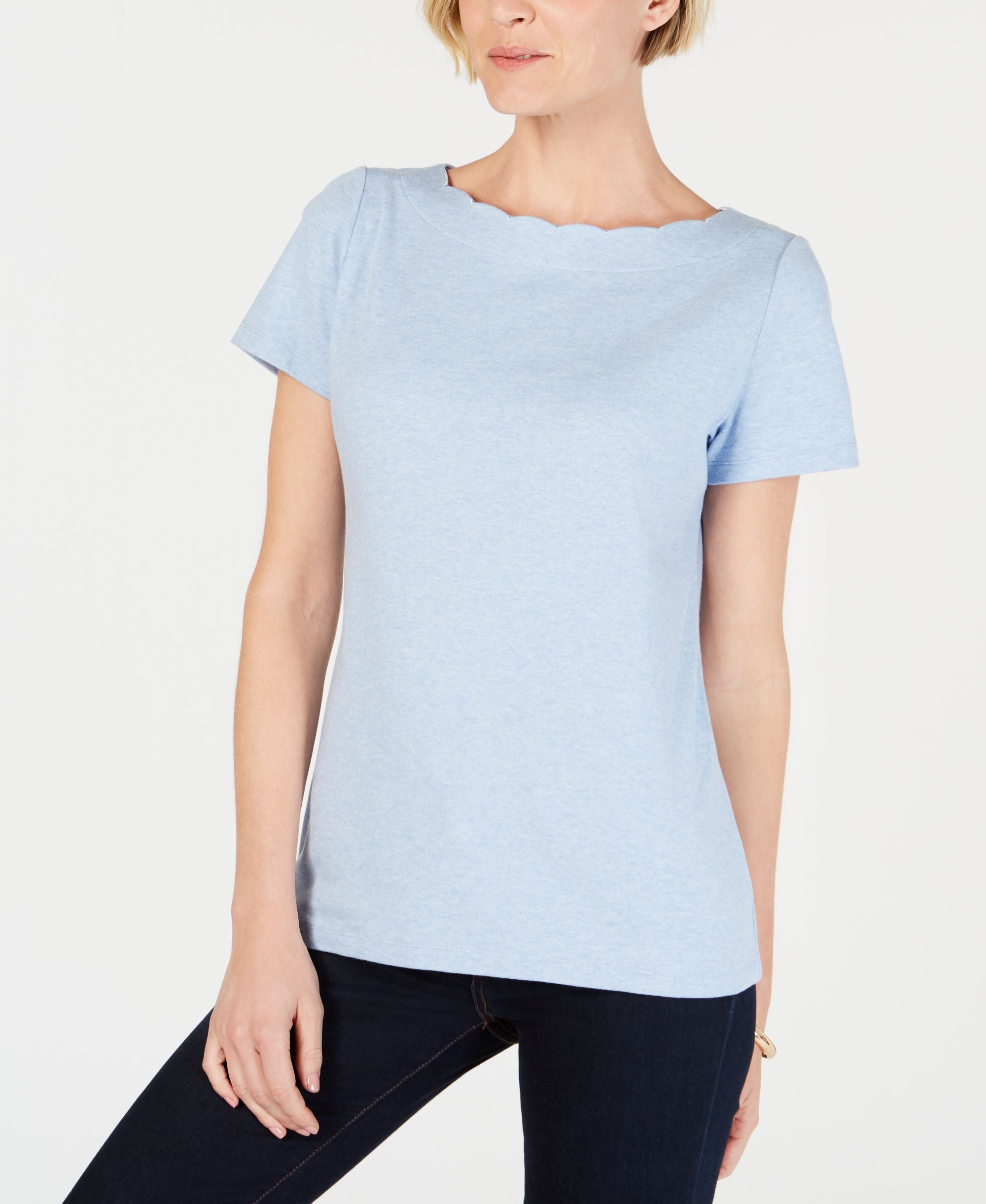 Karen Scott Scallop Neck Cotton Top