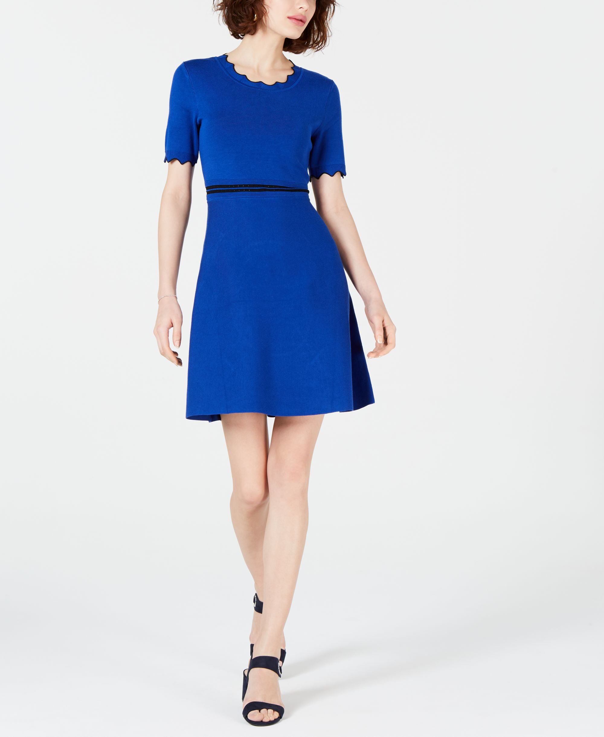 Scalloped-Trim Sweater Dress