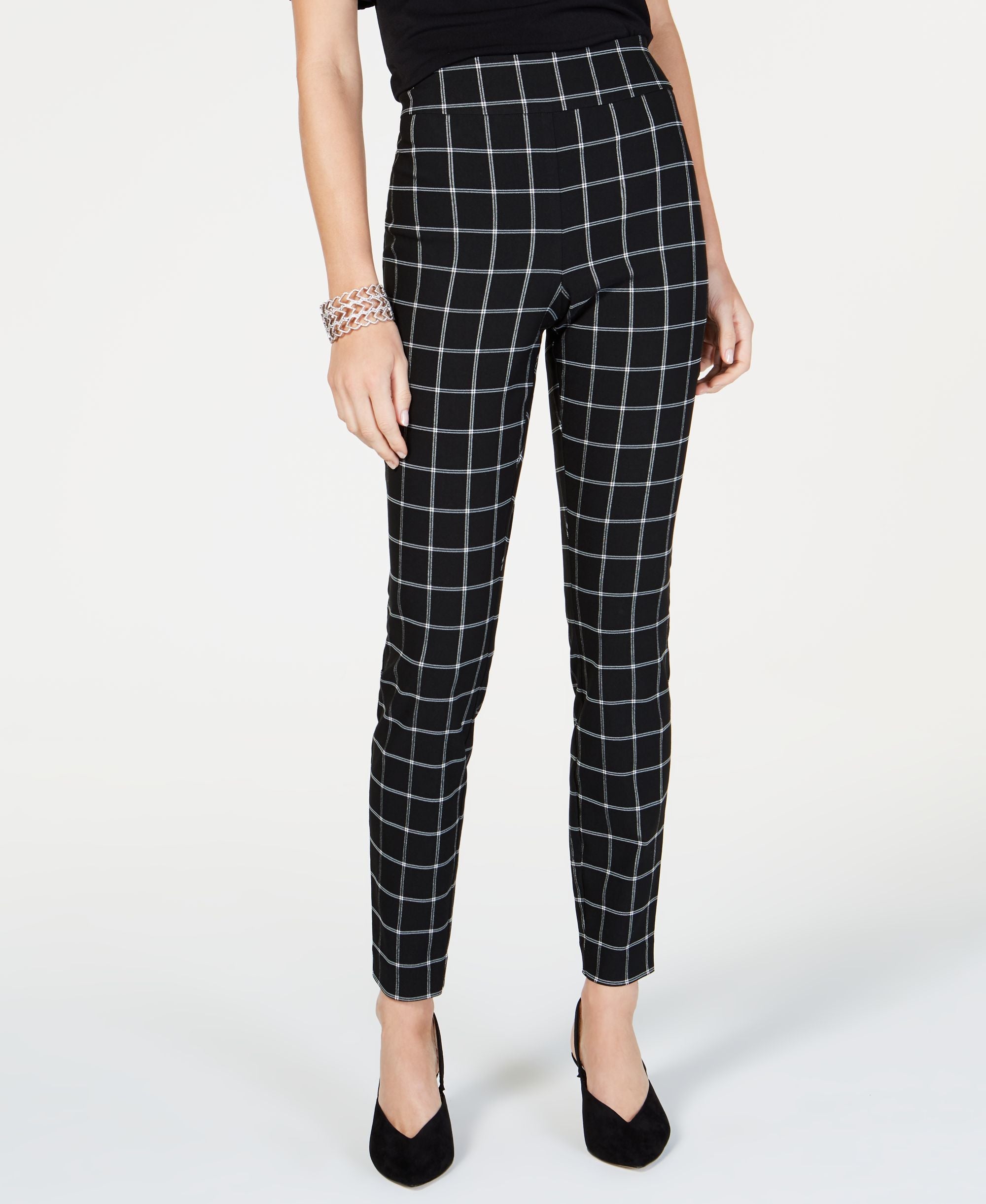 Windowpane Print Skinny Pants