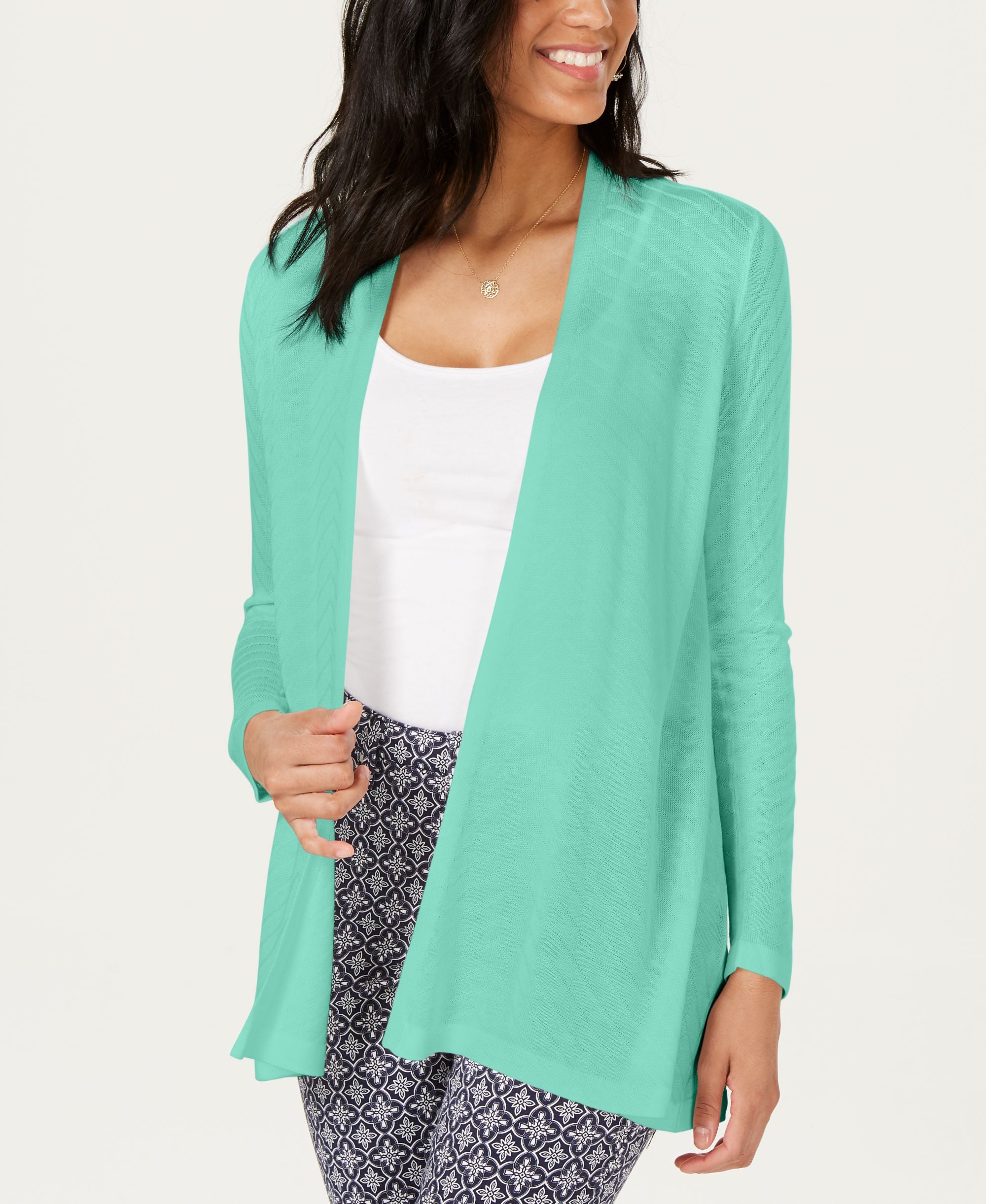 Geo-Stitch Open-Front Cardigan