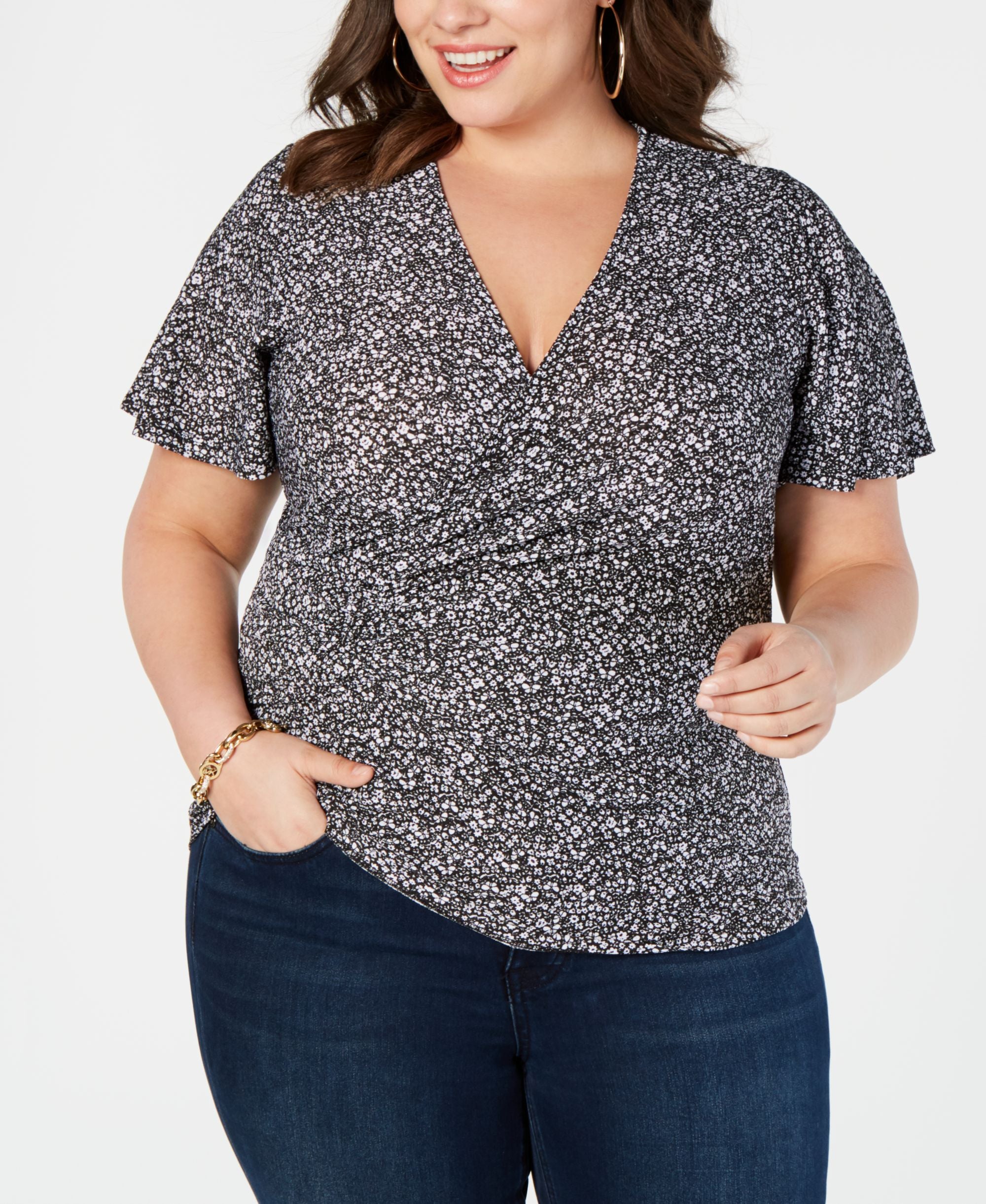 Michael Michael Kors Plus Size Printed Surplice Neck Top