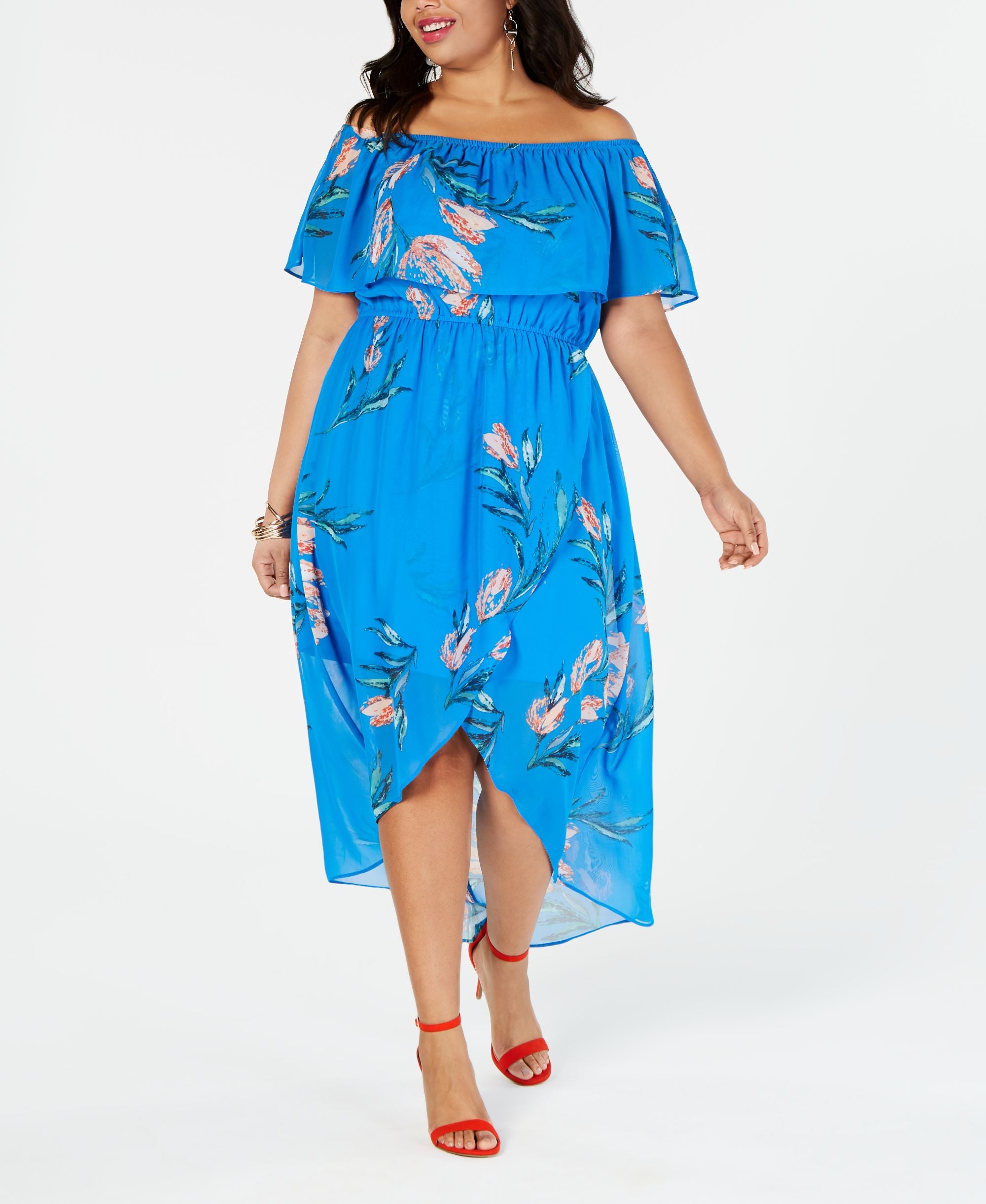 Plus Size Off-The-Shoulder Midi Dress