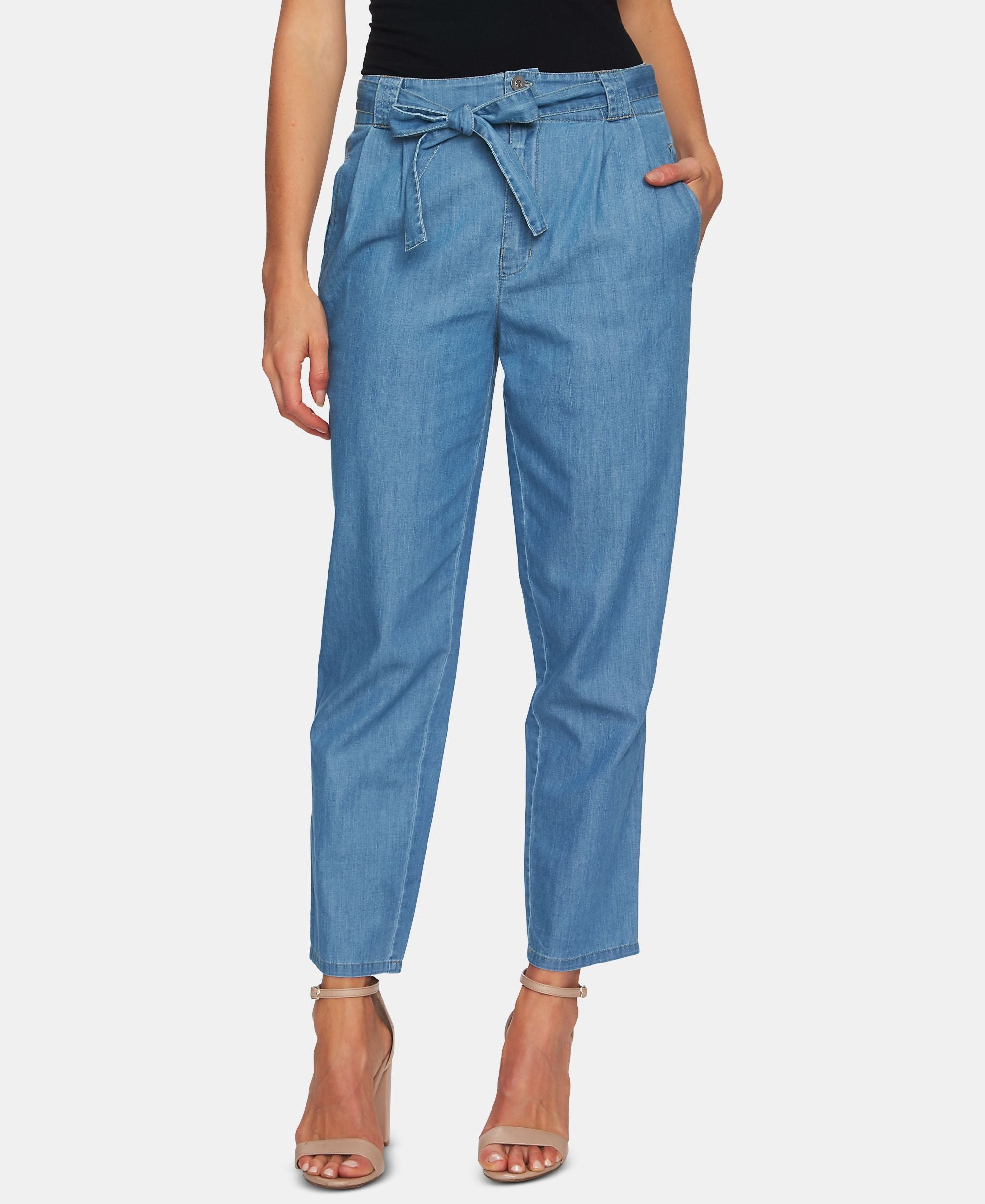 Cece Cotton Belted Paperbag Ankle Pants