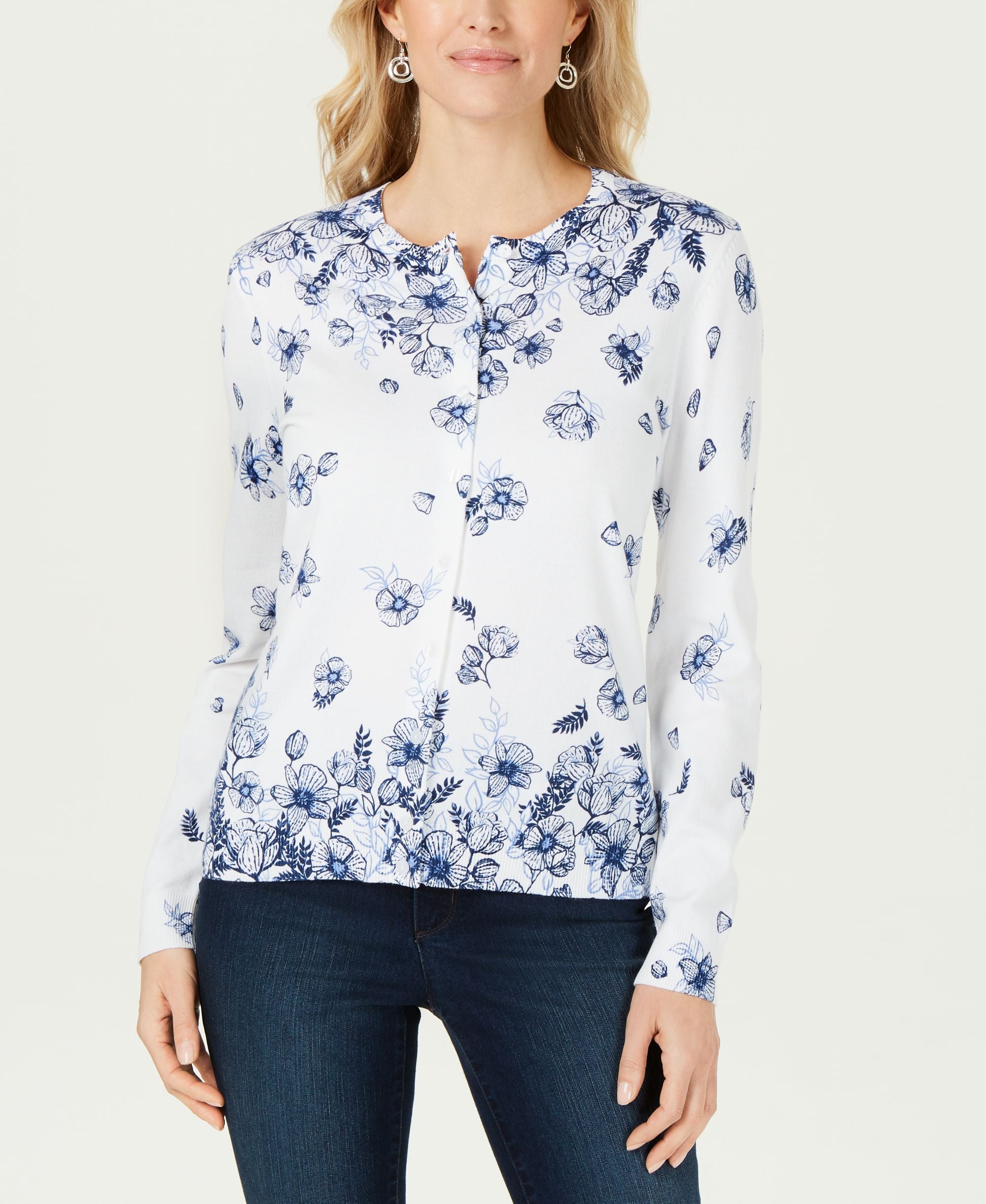 Karen Scott Petite Floral Print Cardigan
