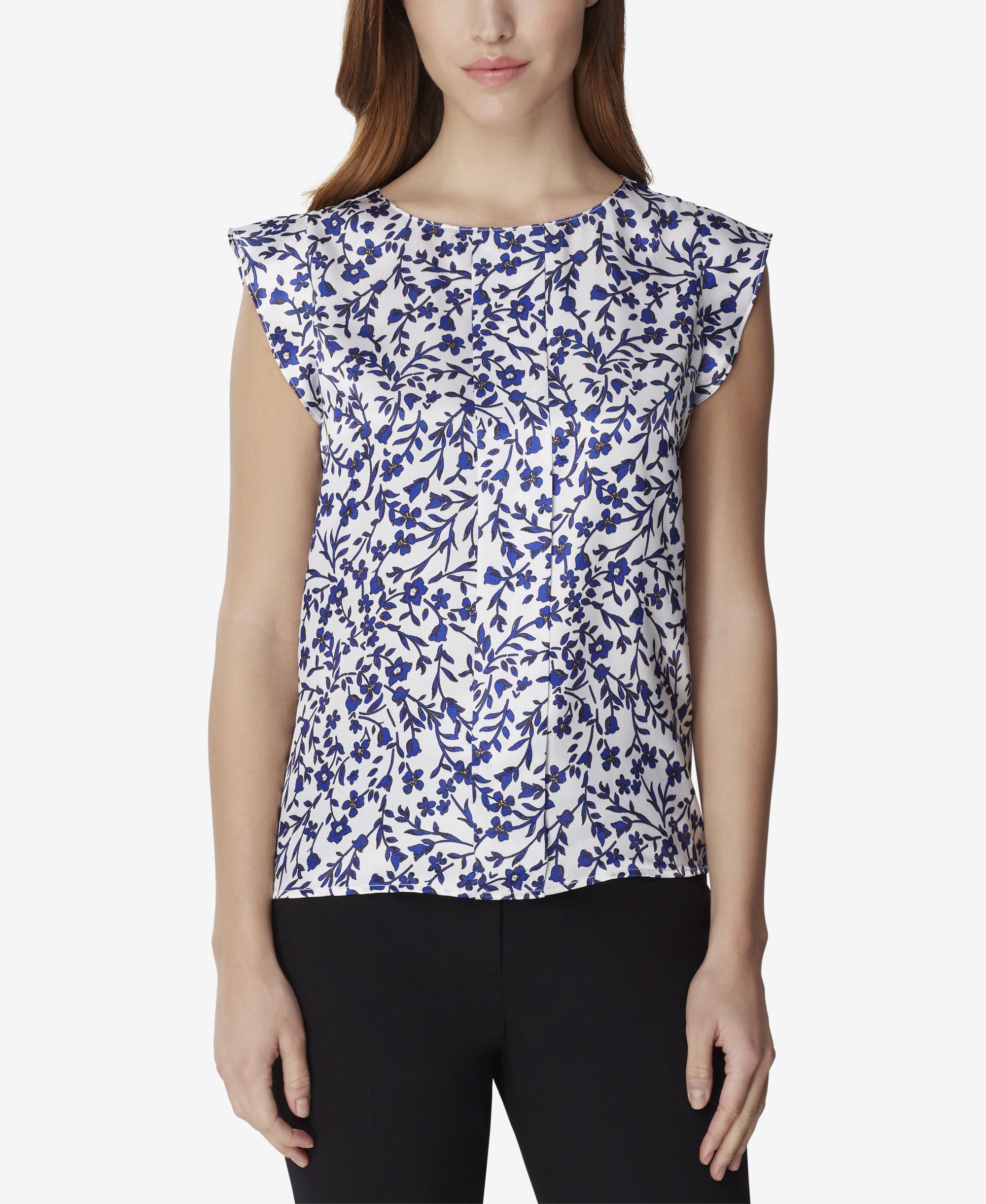 Tahari Petite Printed Smocked Back Top