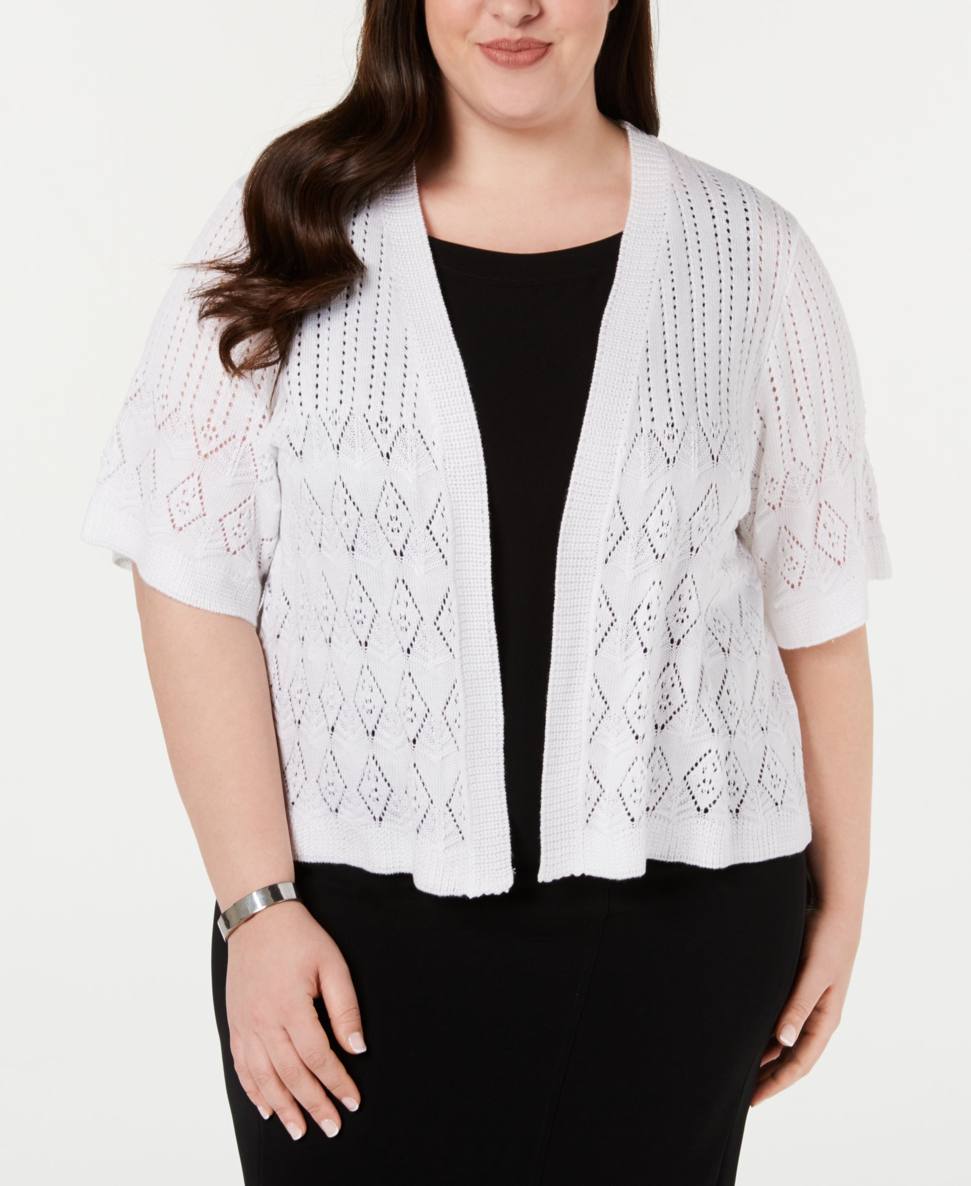 Plus Size Short Sleeve Crocheted Shrug