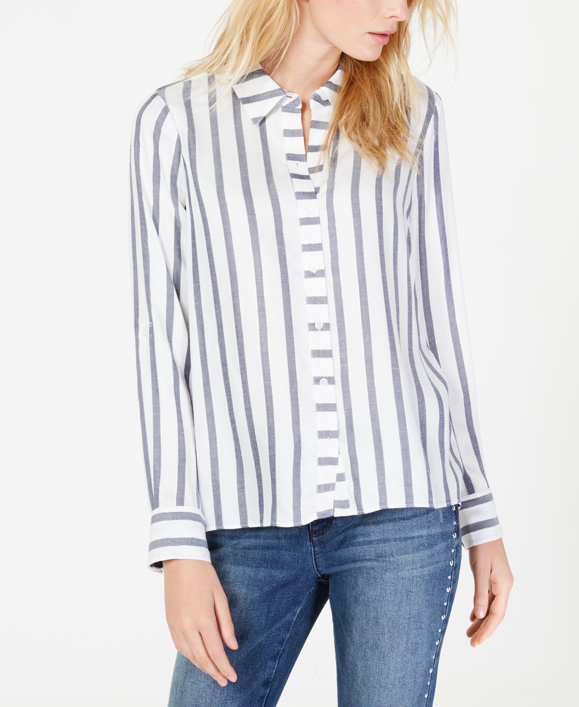 Petite Metallic Stripe Shirt