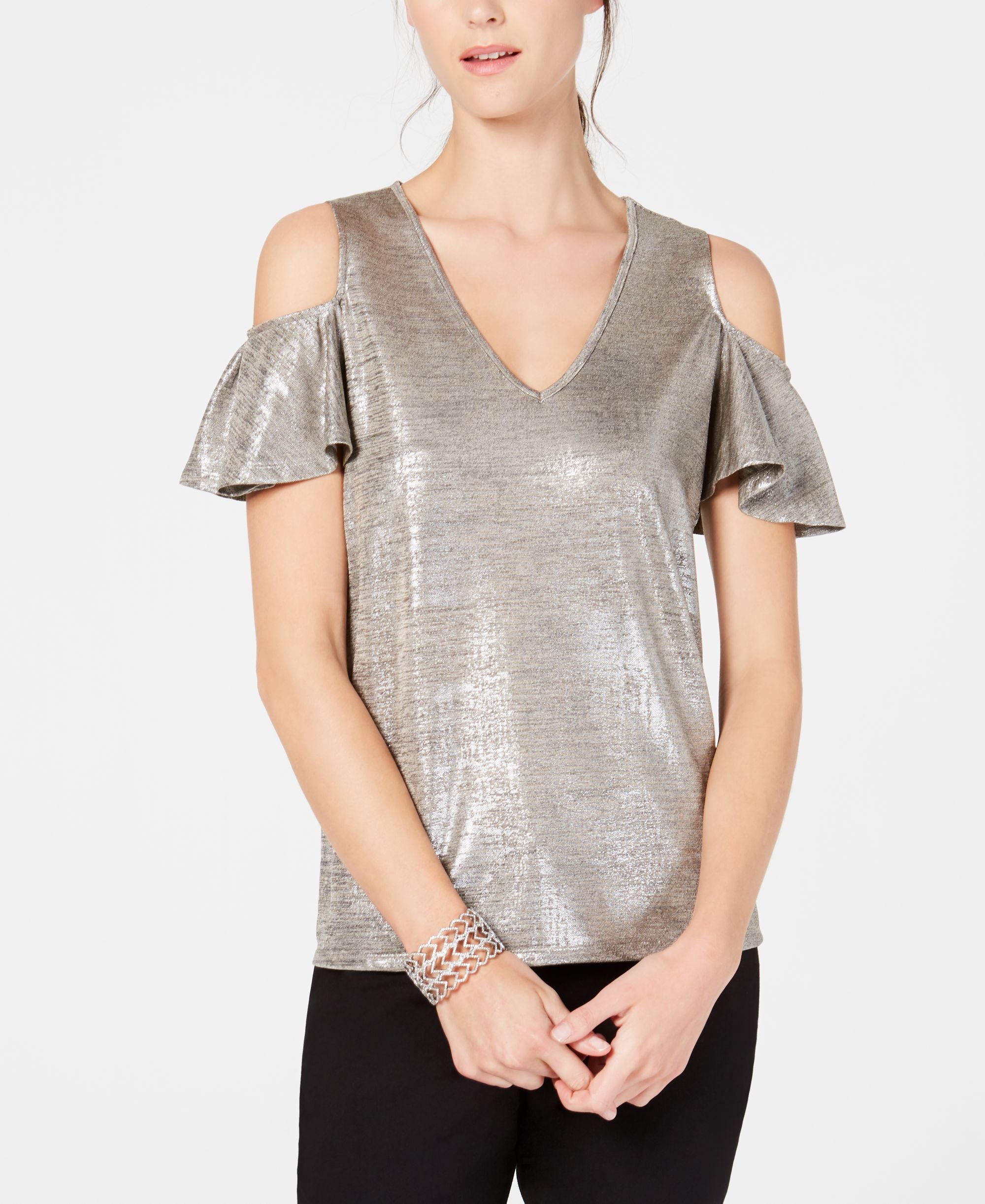 INC Metallic Cold-Shoulder Top