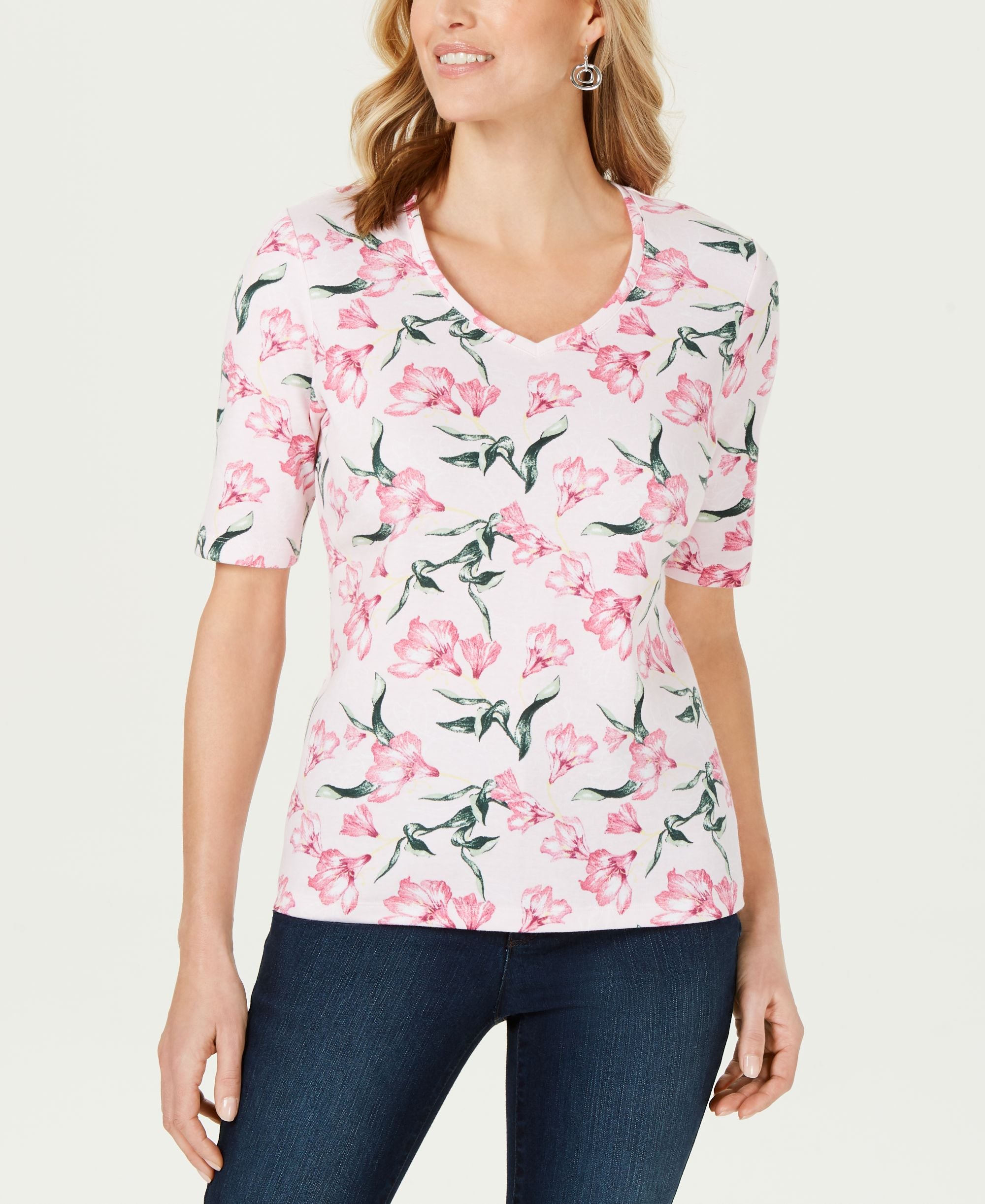 Karen Scott Floral Print V Neck Top
