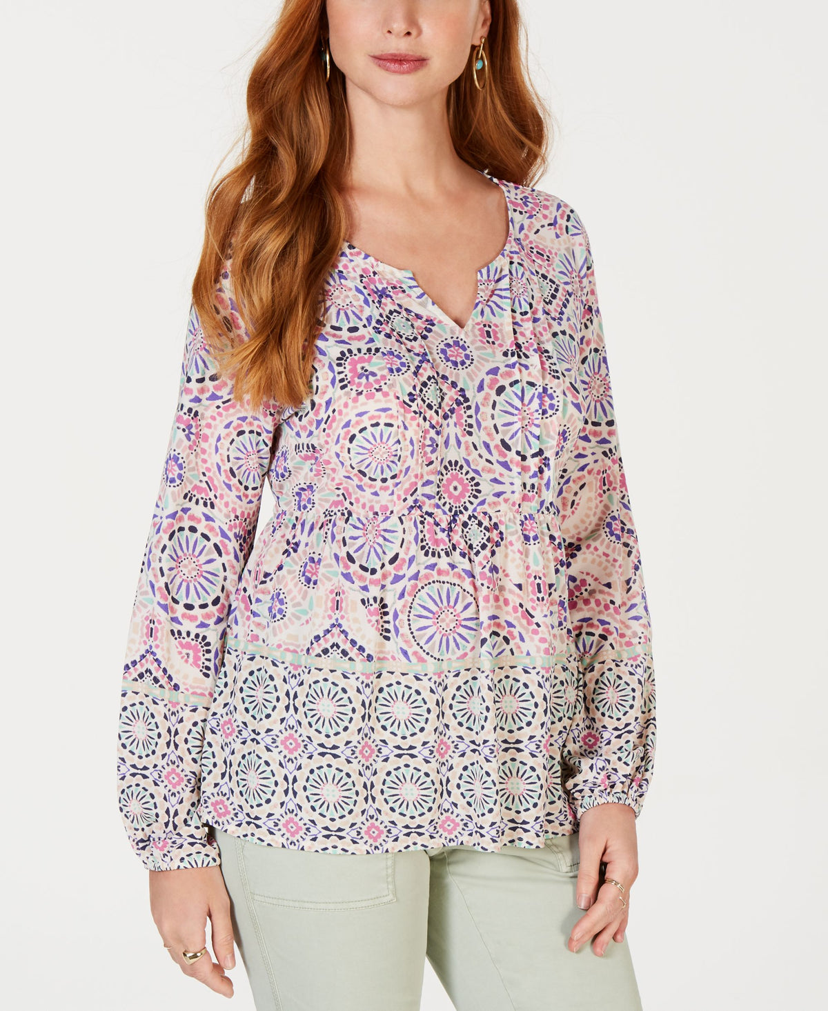 Printed Pintucked Top