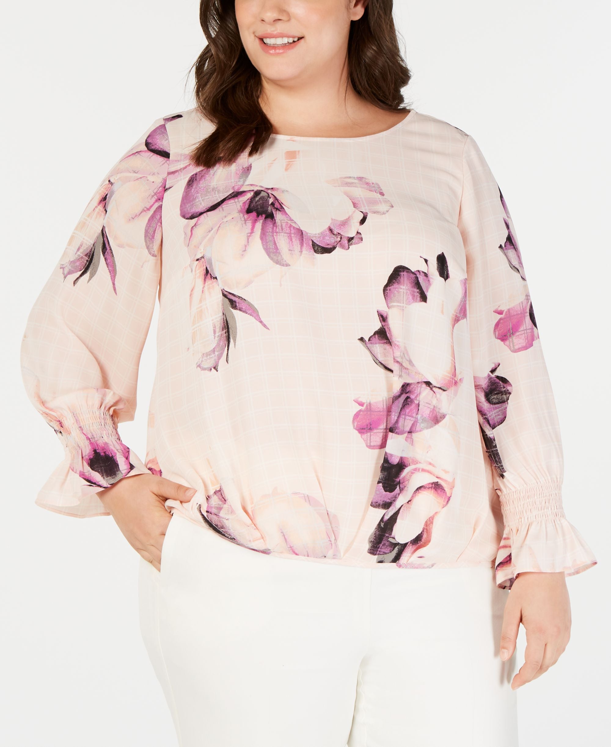 Alfani Plus Size Pleated Tuck Front Blouse