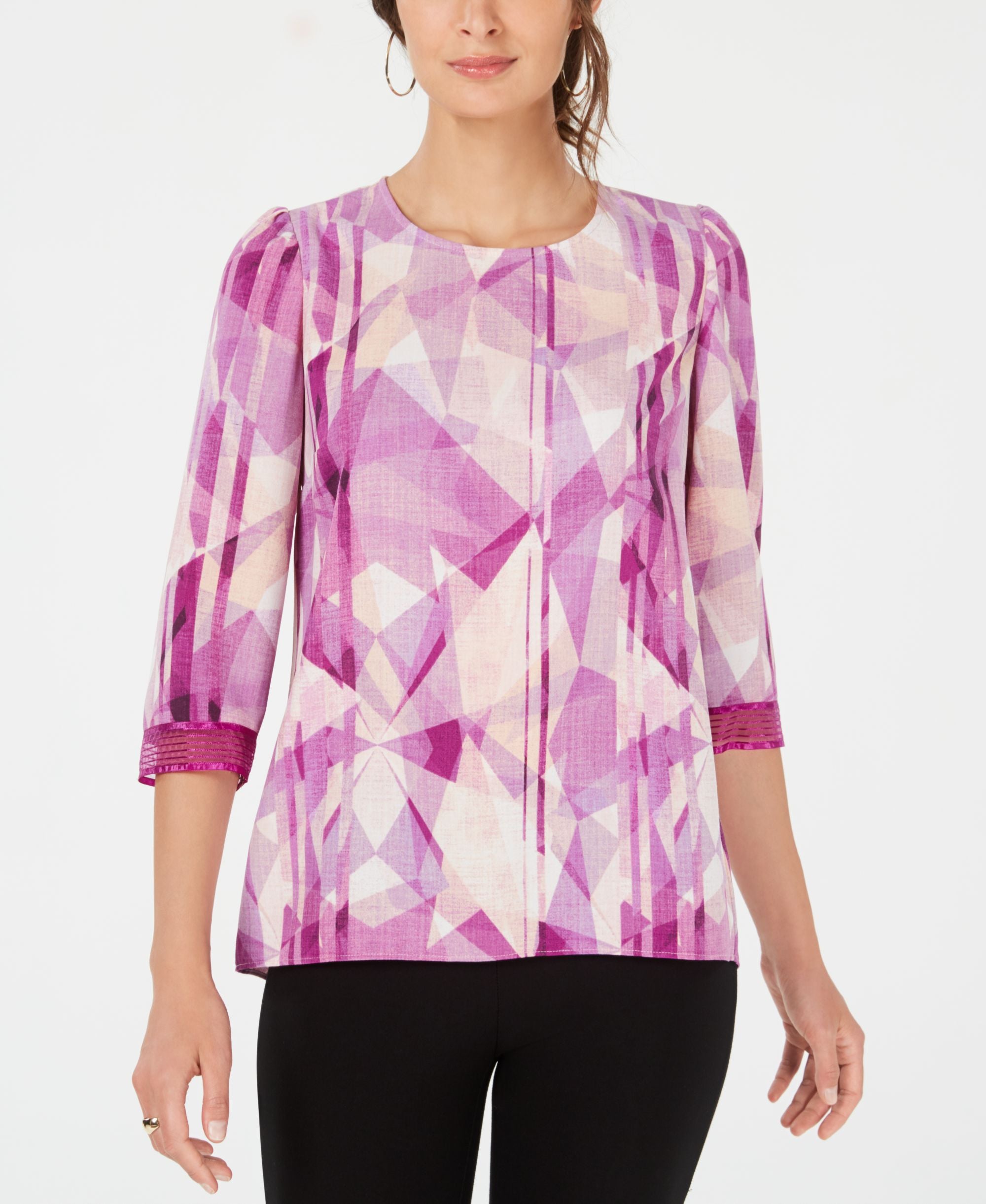 Alfani Illusion Trimmed Printed Top