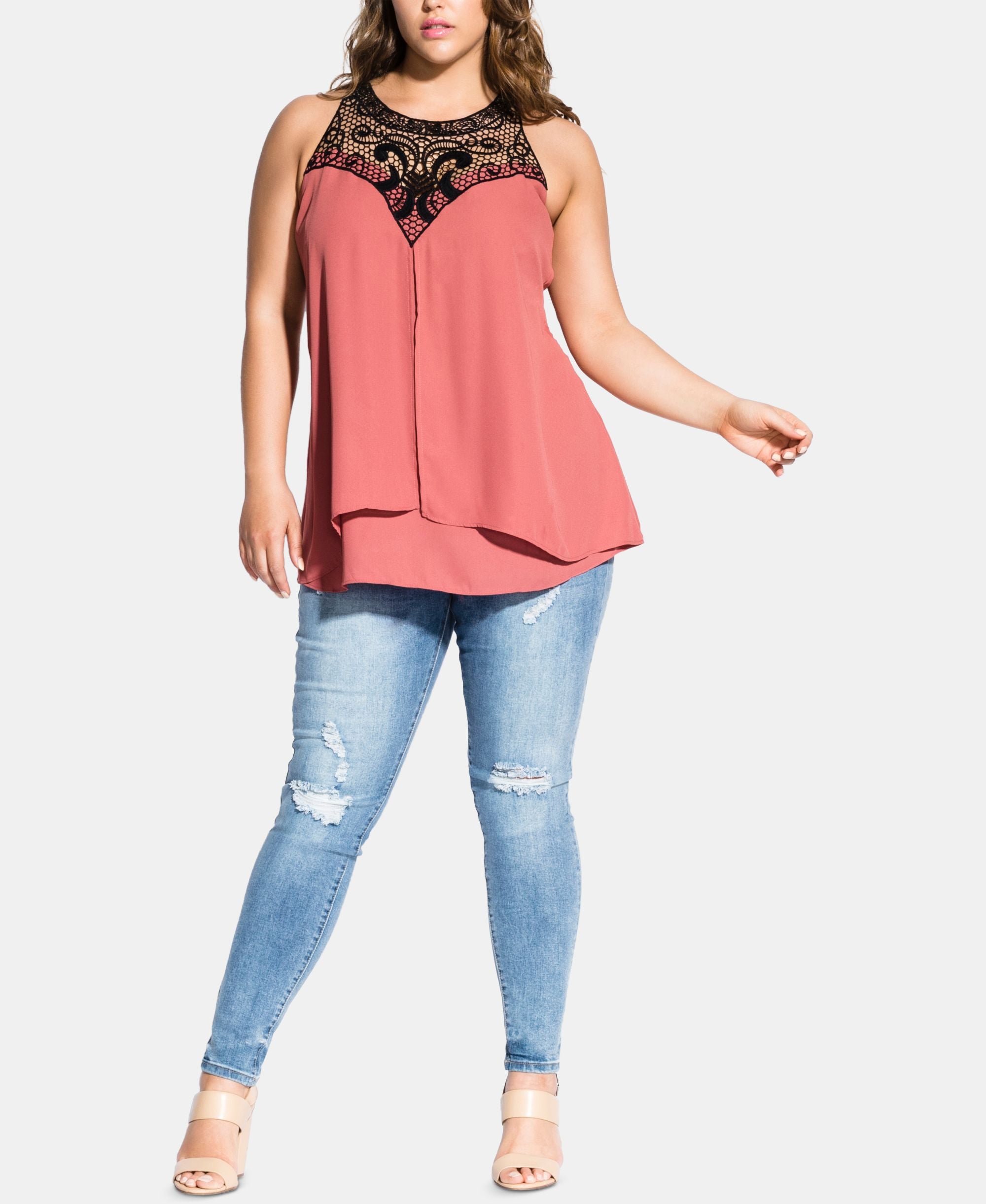 Trendy Plus Size Crochet-Yoke Top