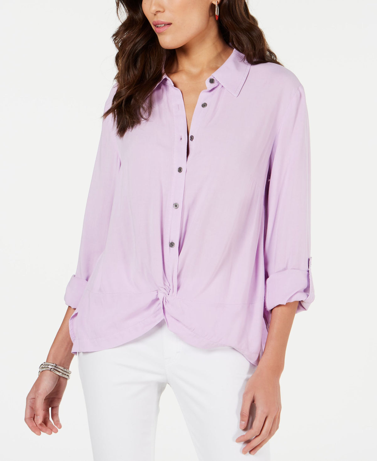 Knot-Front Button-Up Top