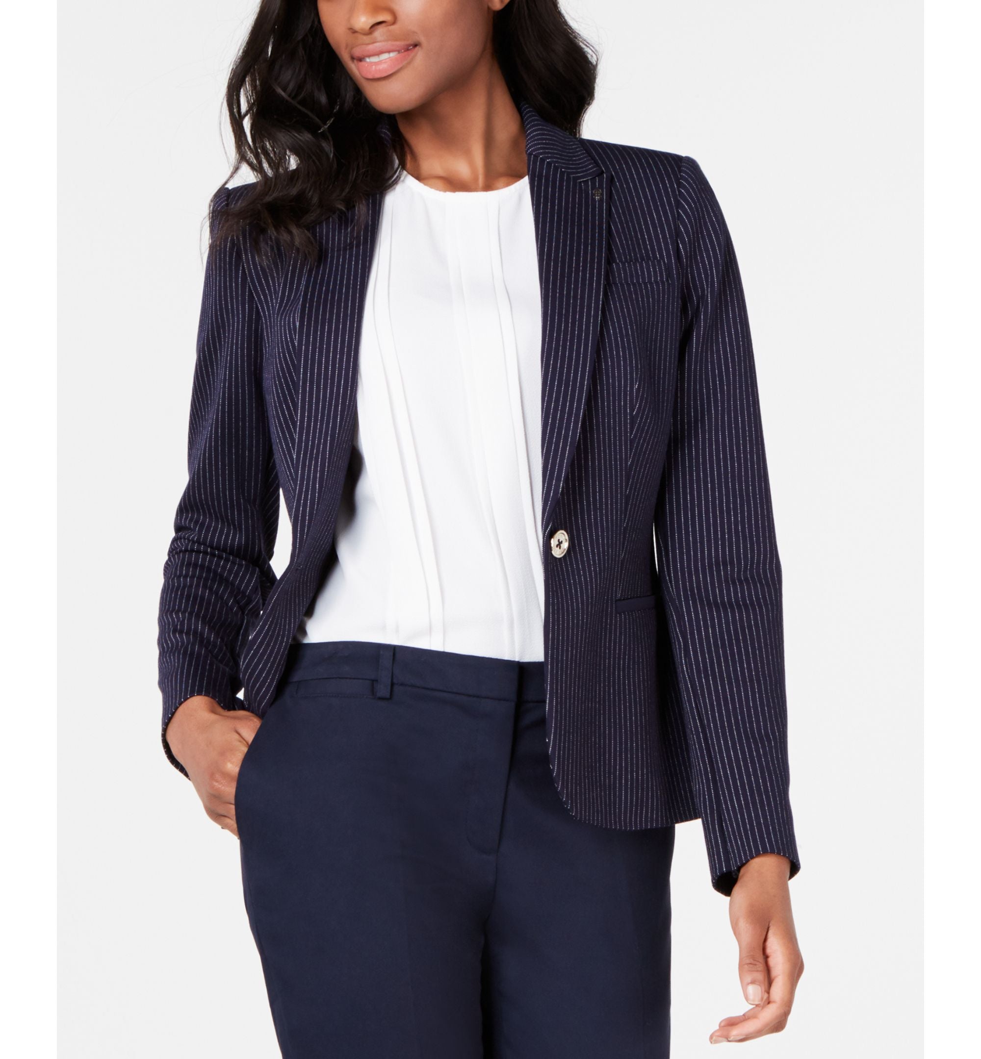 Tommy Hilfiger Pinstriped One Button Blazer