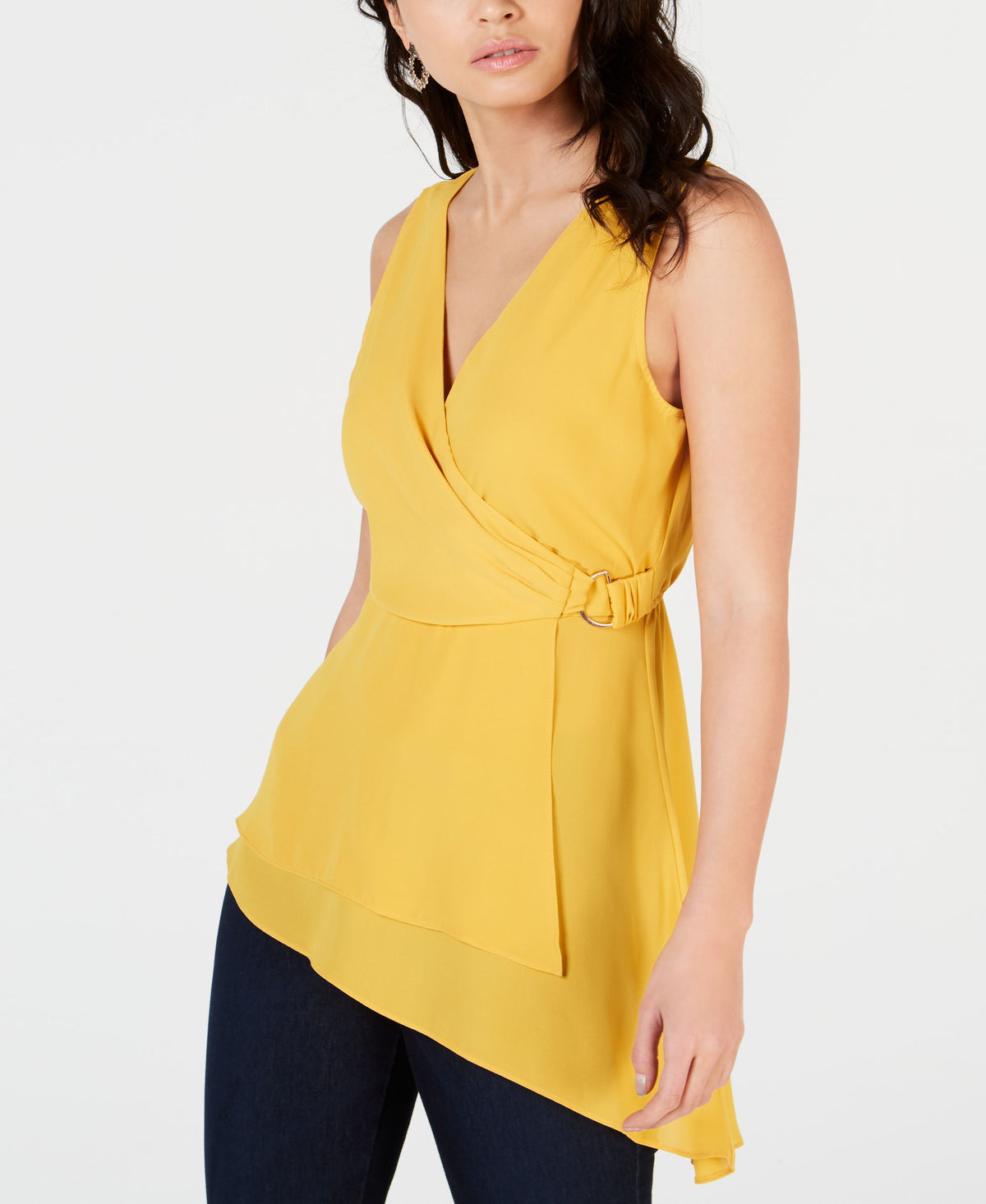 Thalia Sodi Faux-Wrap Asymmetrical Hem Top Mango Mojito S