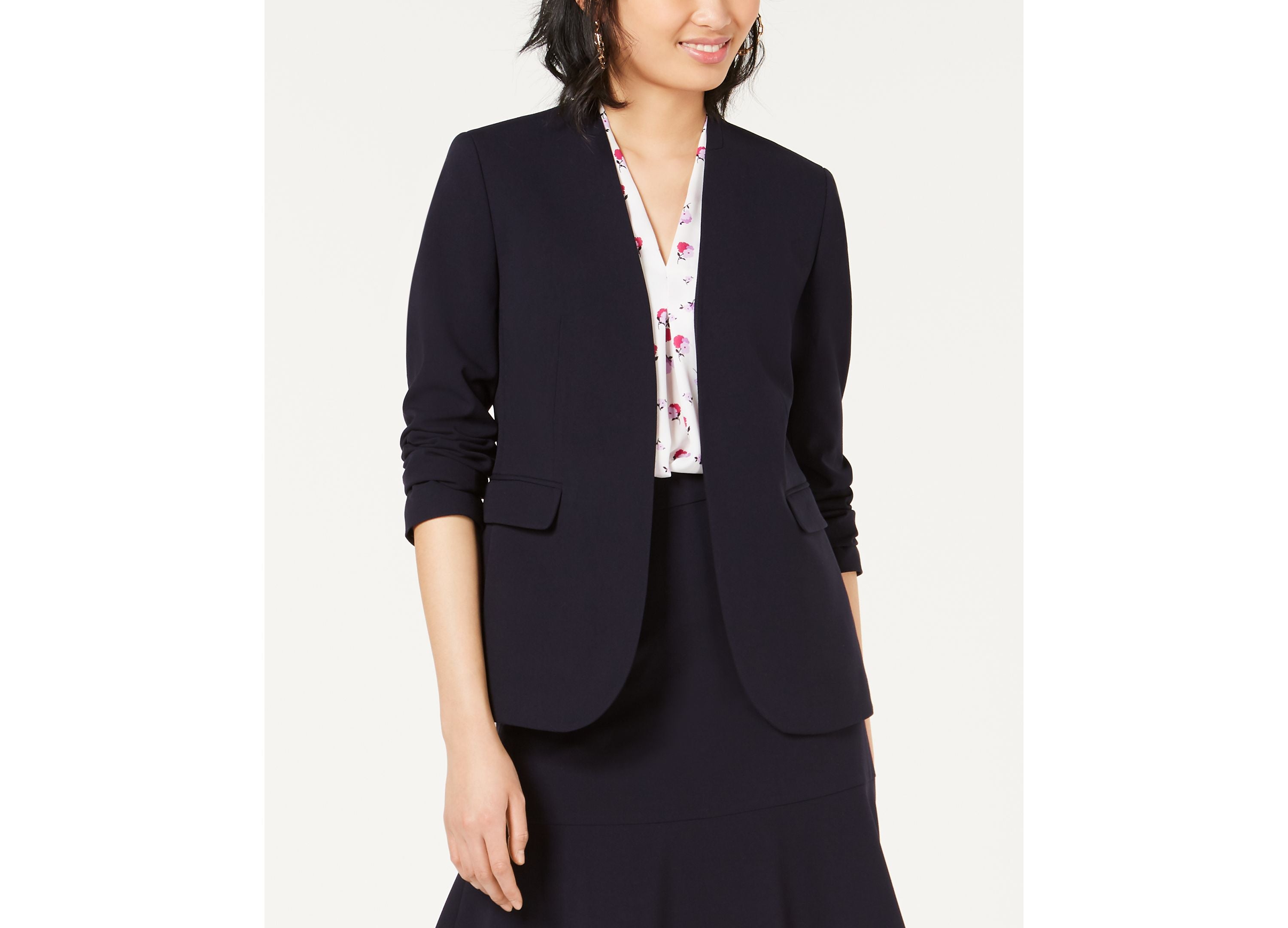 Bi-Stretch Collarless Open-Front Blazer