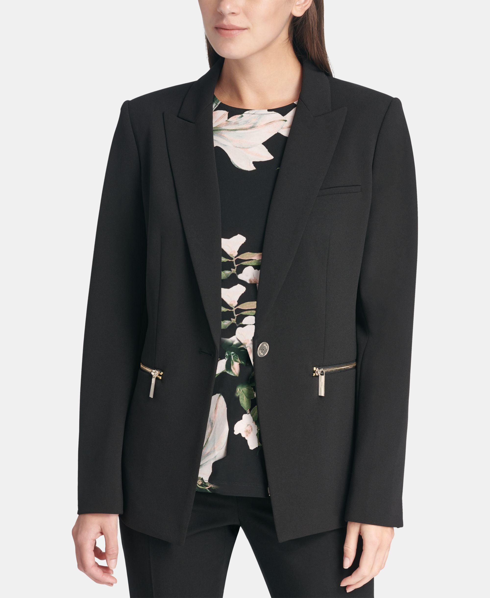 DKNY Zipper Pocket Peak Lapel Jacket