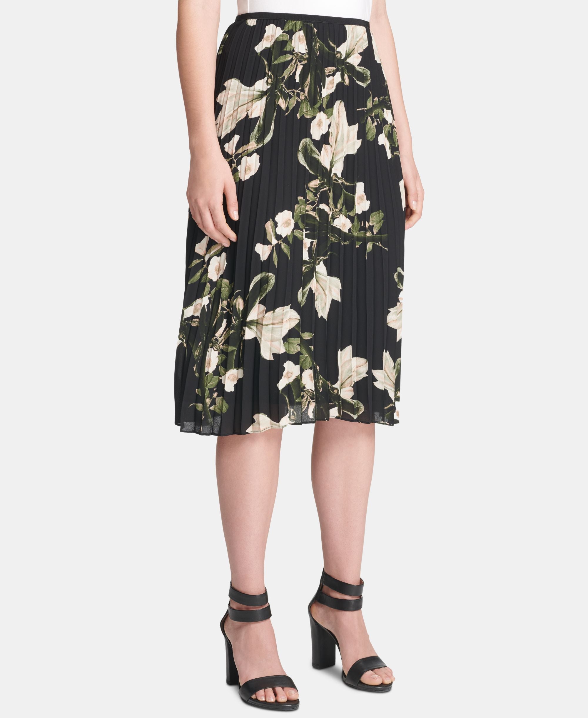 DKNY Floral Print Pleated Skirt