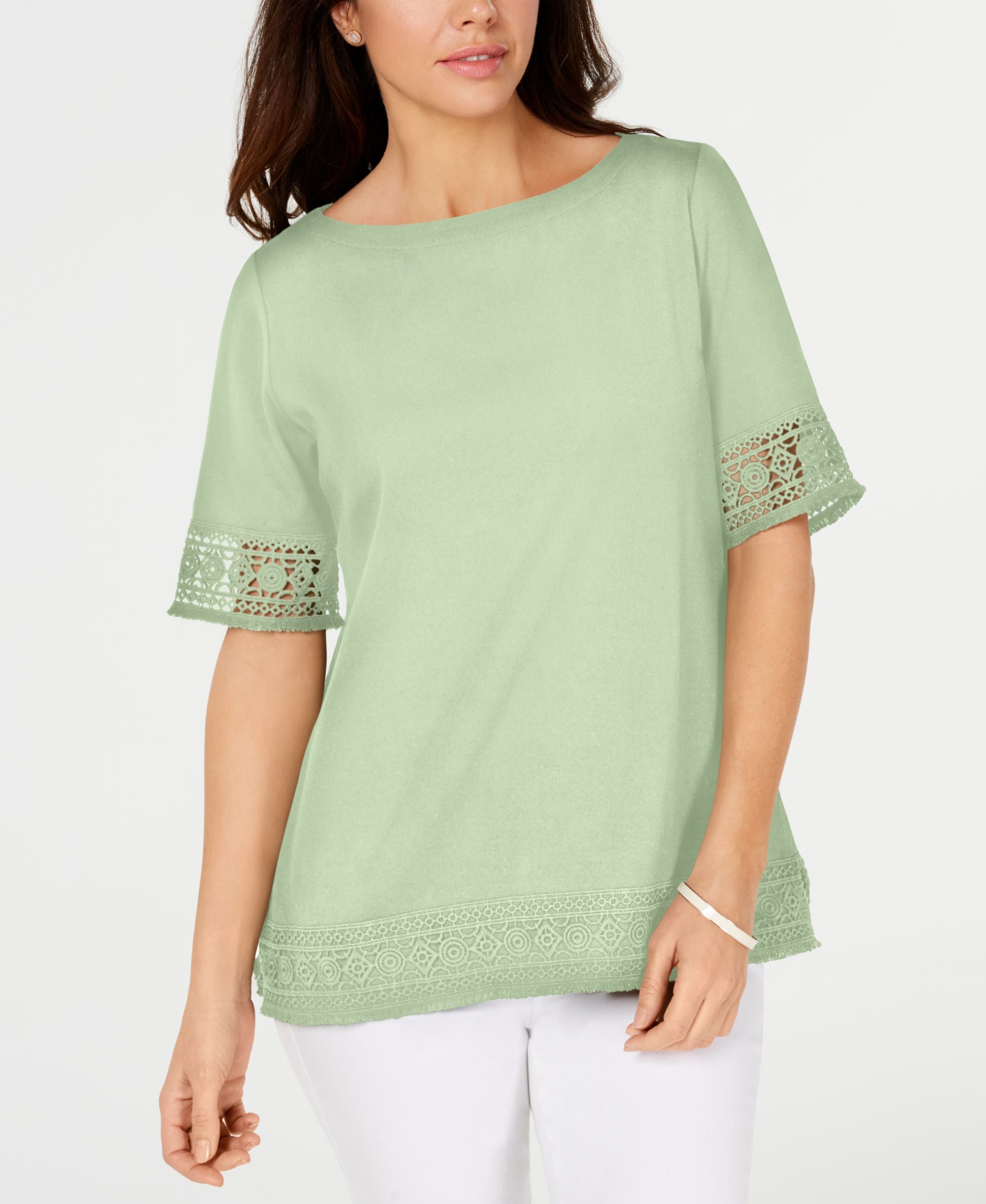 Karen Scott Crochet Trim Top