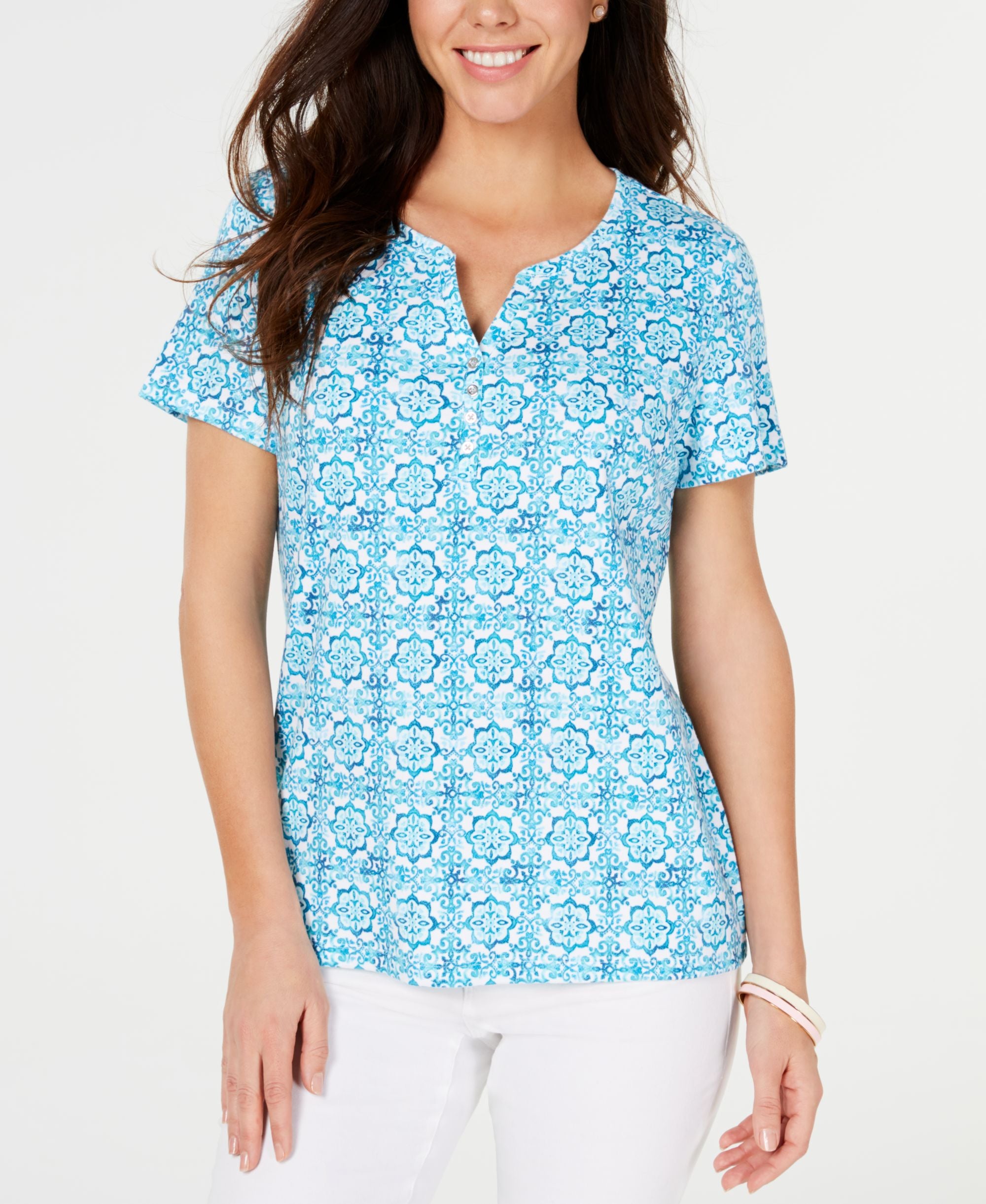 Karen Scott Printed Short Sleeve Henley