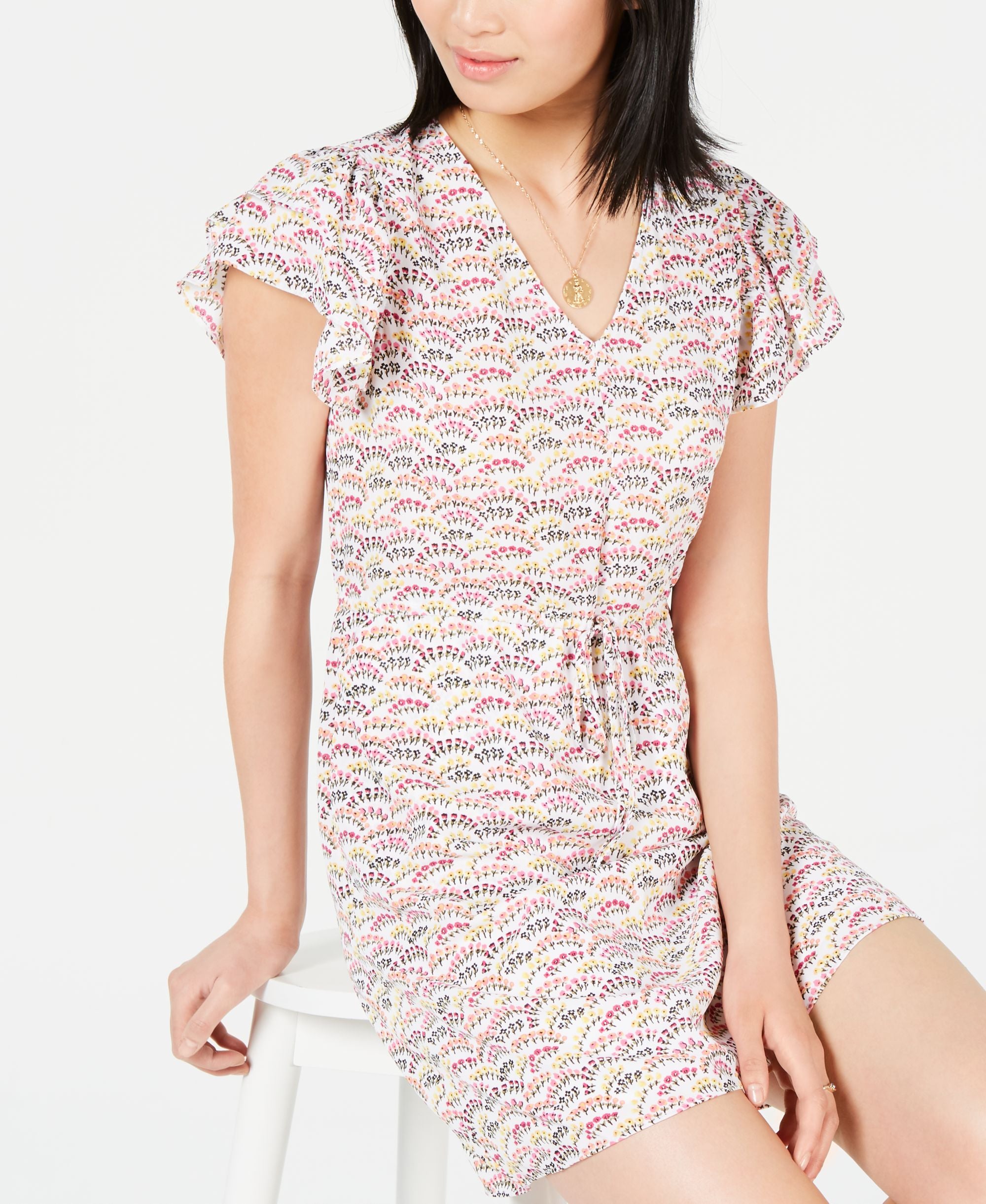 Printed Flutter-Sleeve Dress