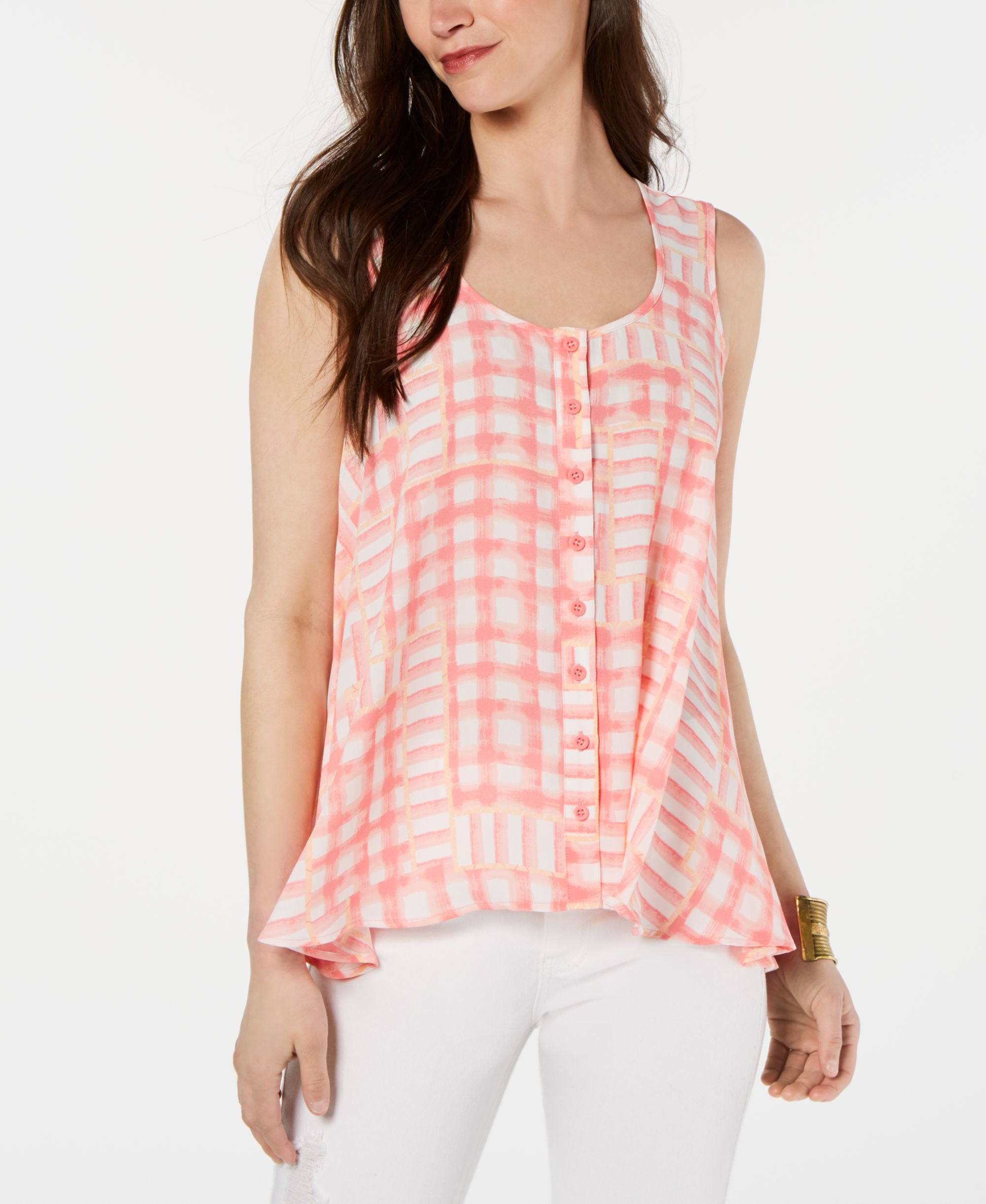 Style & Co Printed Sleeveless High Low Swing Top