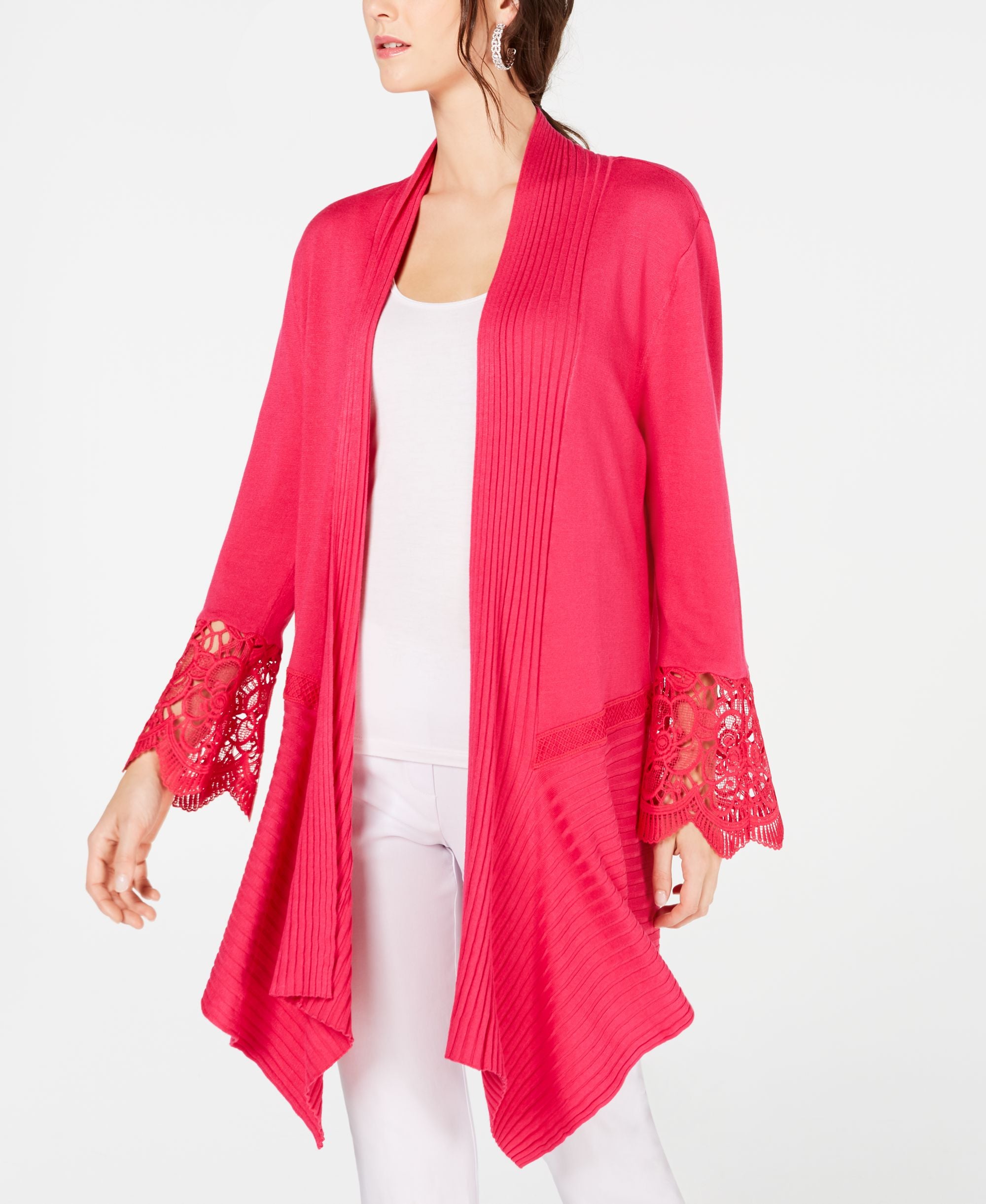 INC Lace-Cuff Open Cardigan