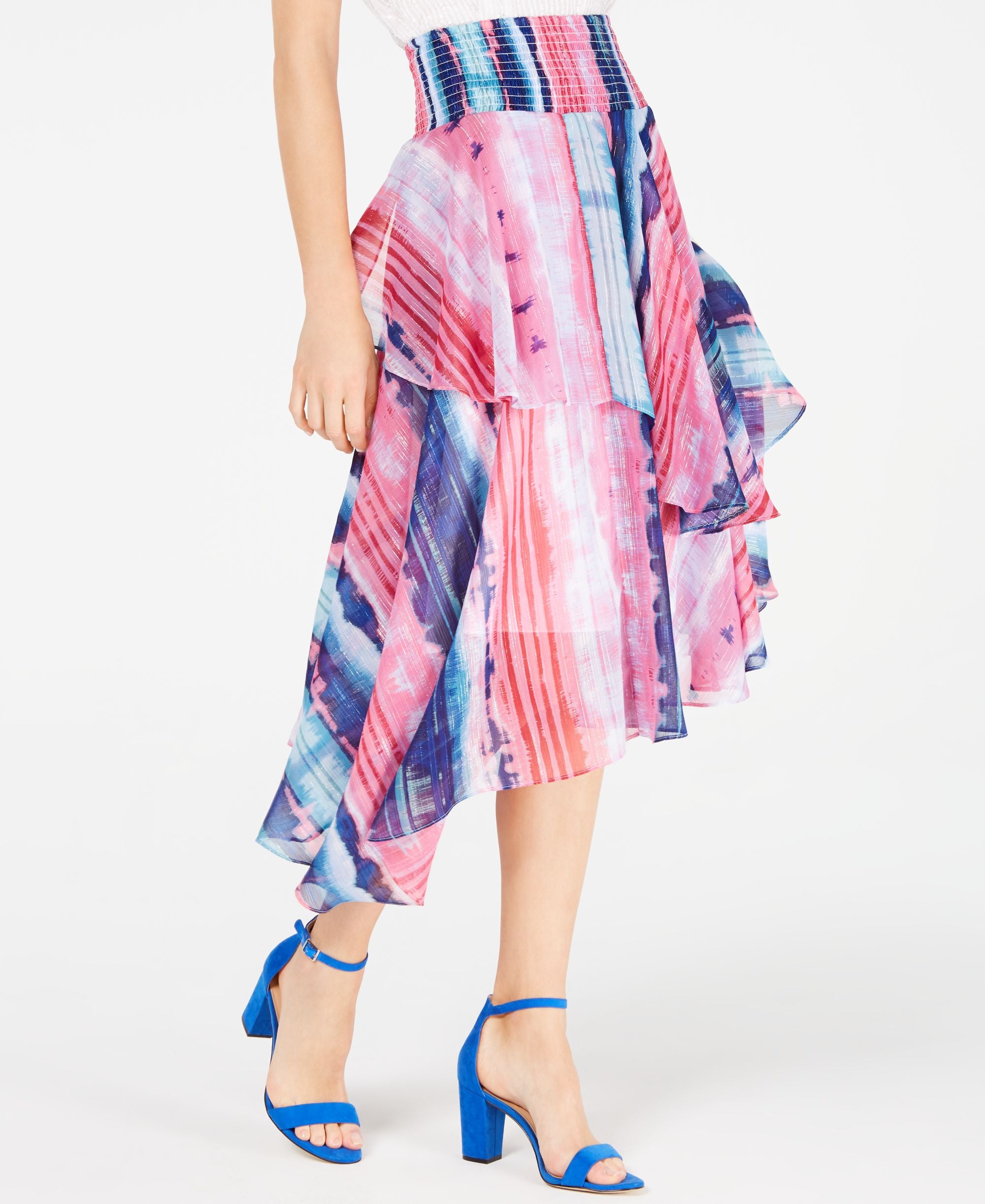 INC Smocked Ruffled Midi Skirt