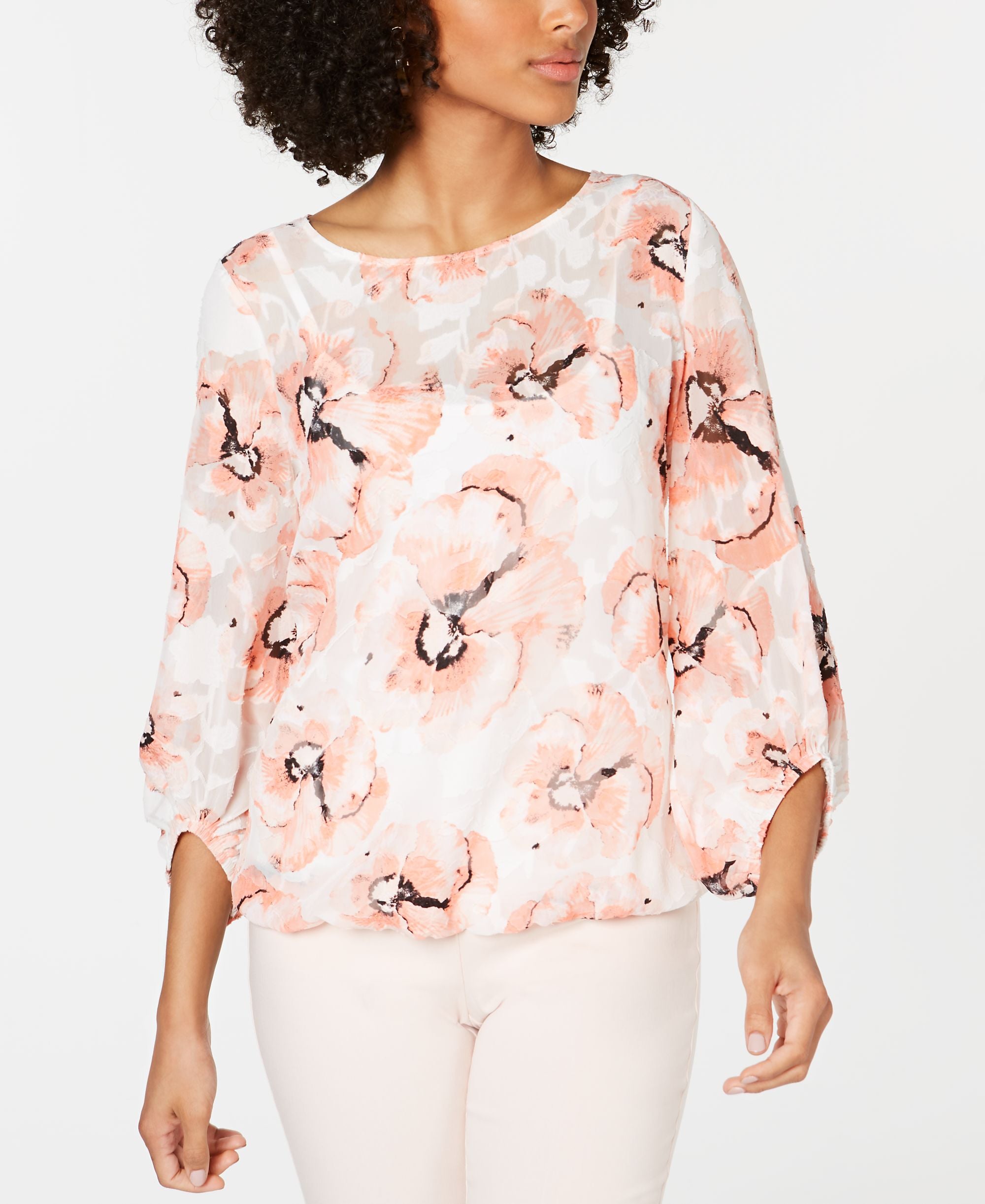 Petite Printed Bubble-Hem Top