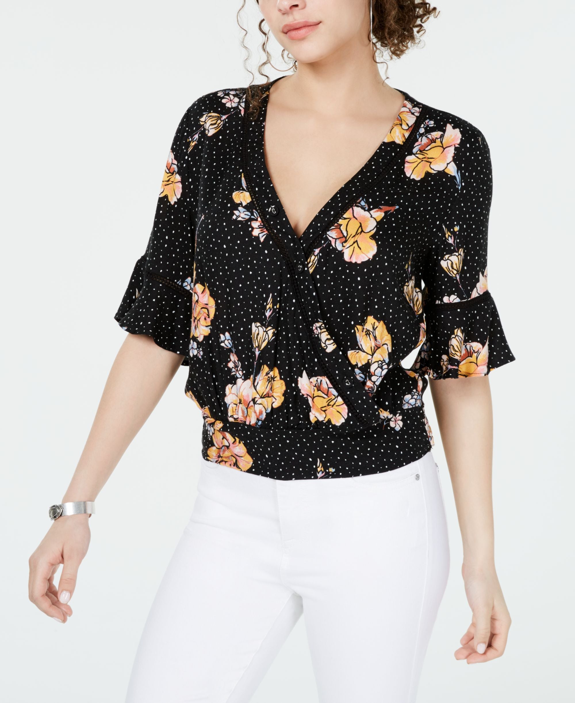 American Rag Juniors Printed Surplice Neck Top