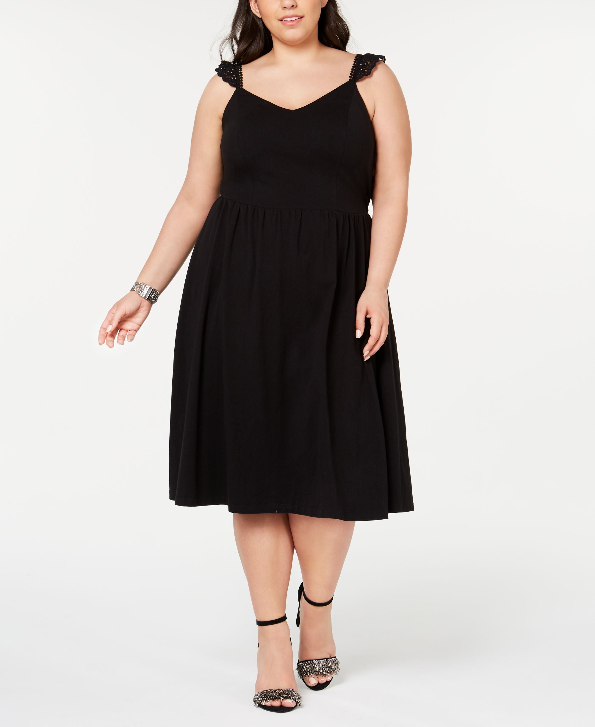 City Studios Trendy Plus Size Lace Trimmed Fit Flare Dress
