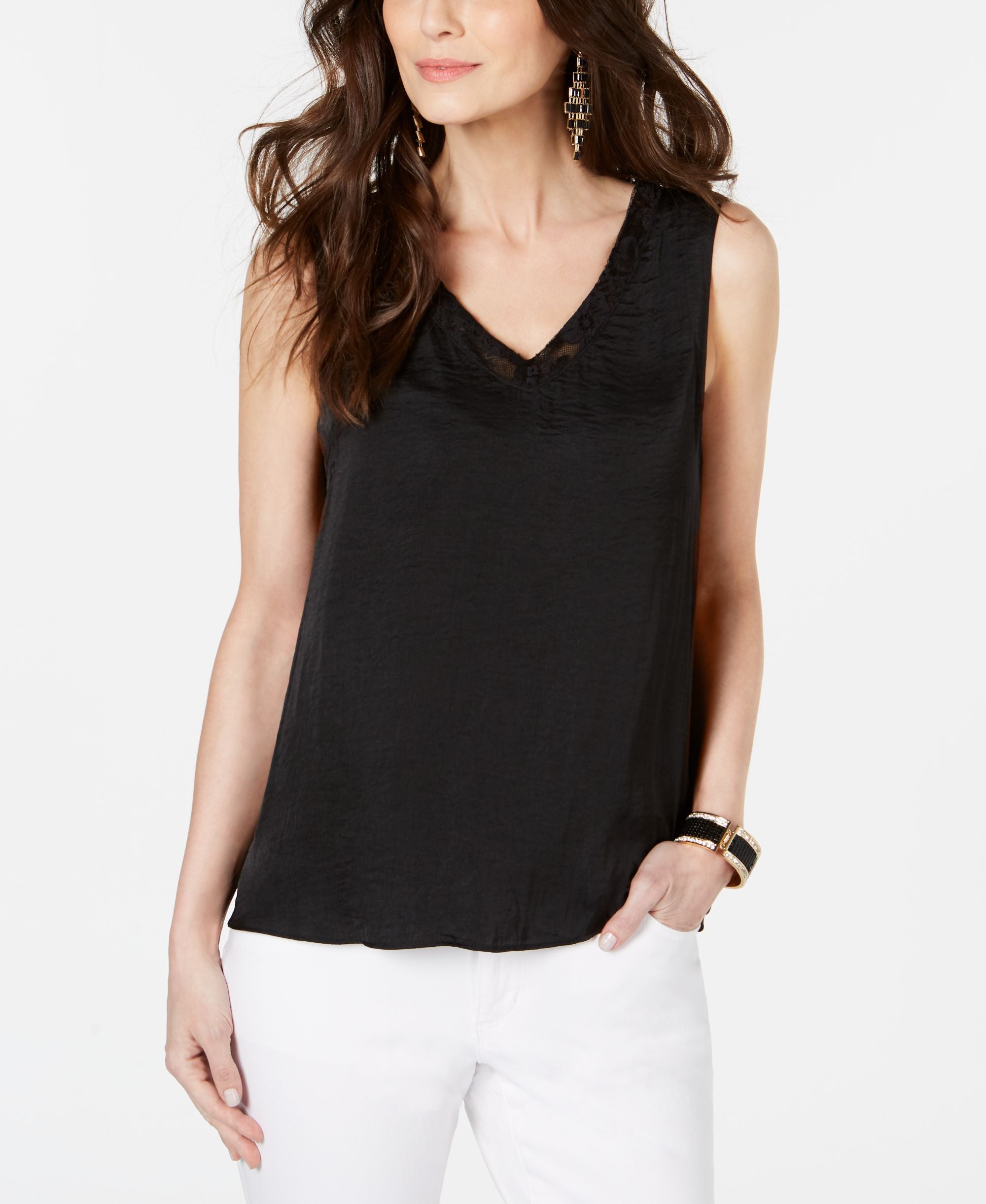 Thalia Sodi Lace Trim V Neck Tank Top