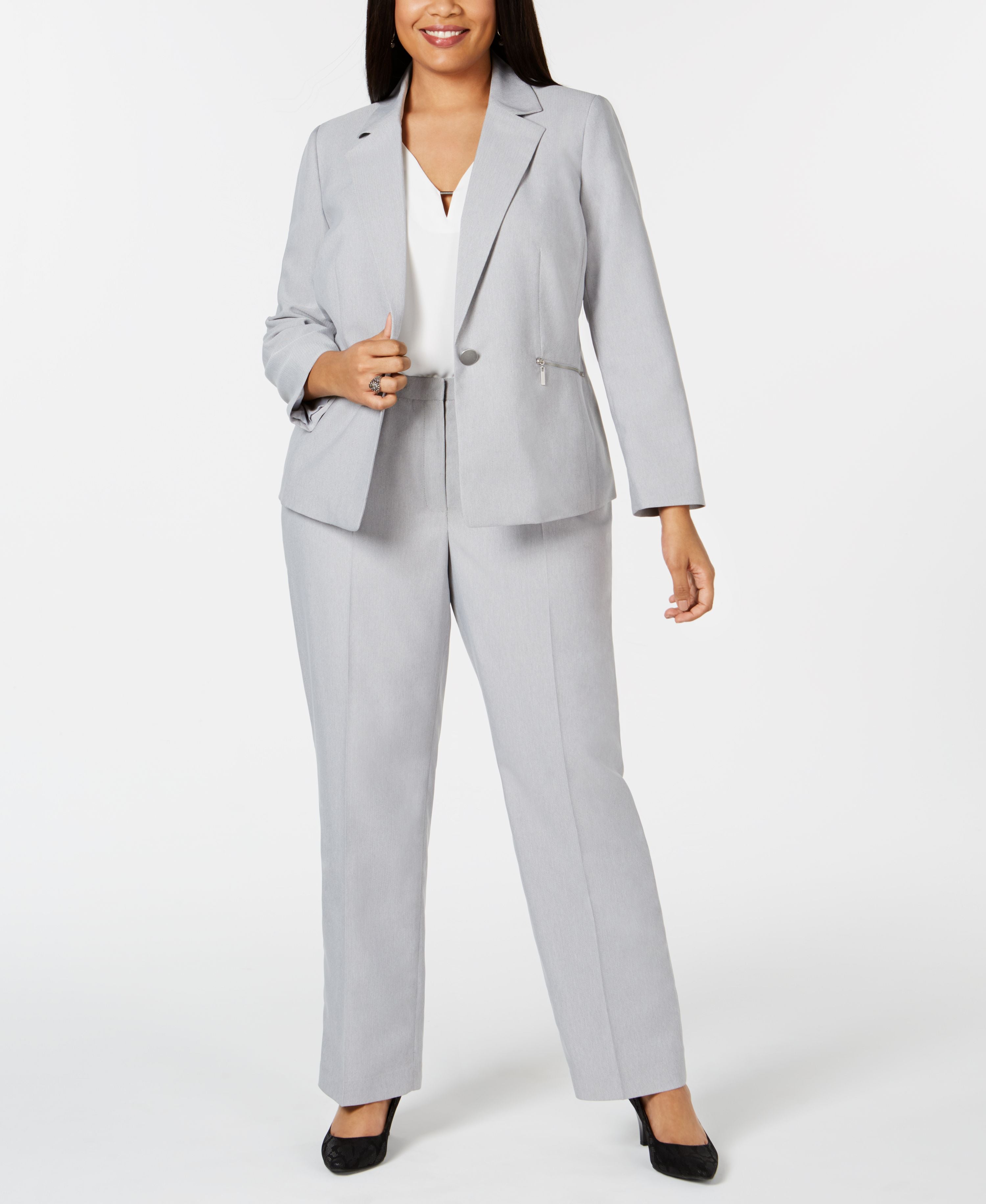 Plus Size Mini-Herringbone Pantsuit