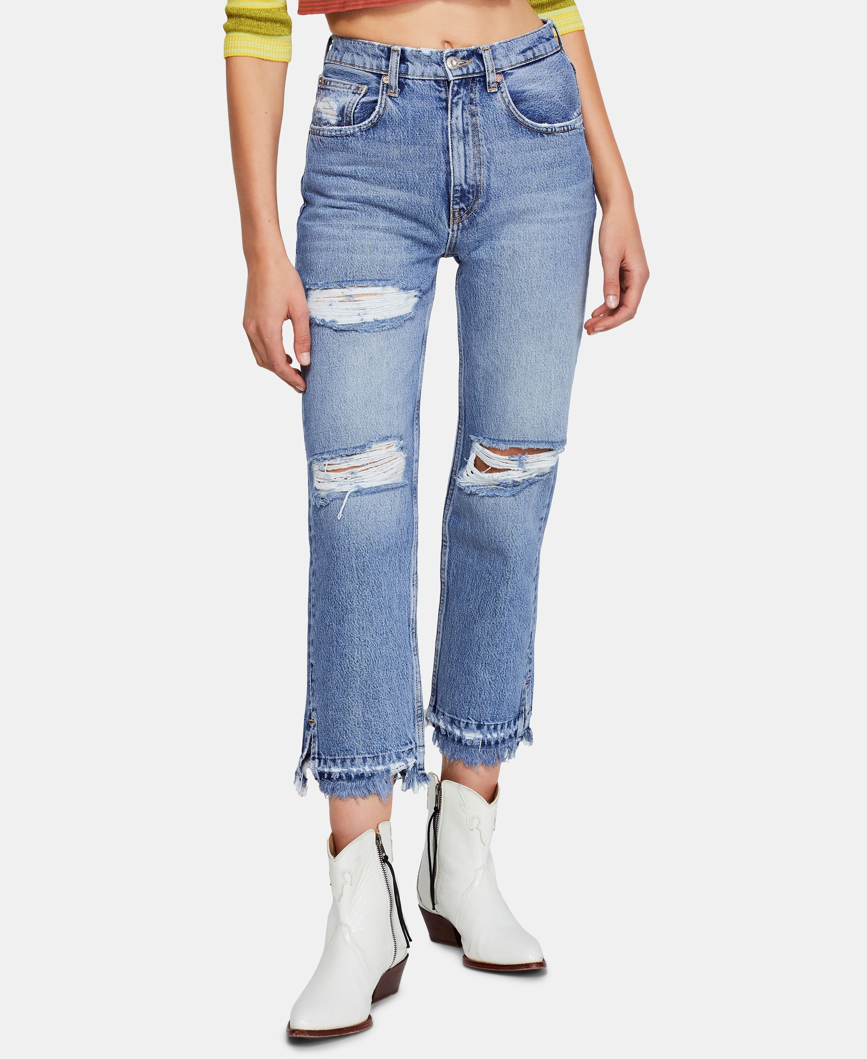 Free People  High Rise Denim Straight Leg Jeans Yosemite Blue 26