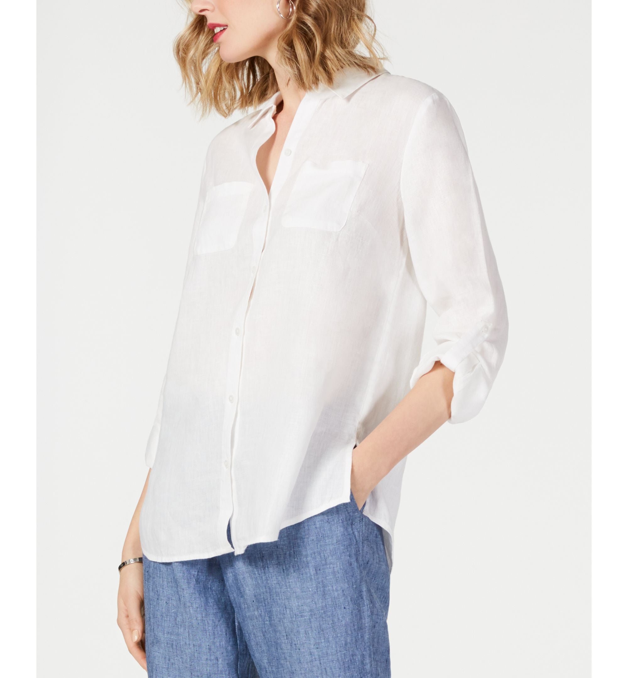 Petite 100% Linen Button-Front Shirt