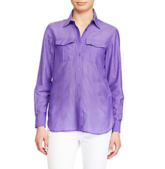 LAUREN RALPH LAUREN Womens Sheer Button-Down Blouse
