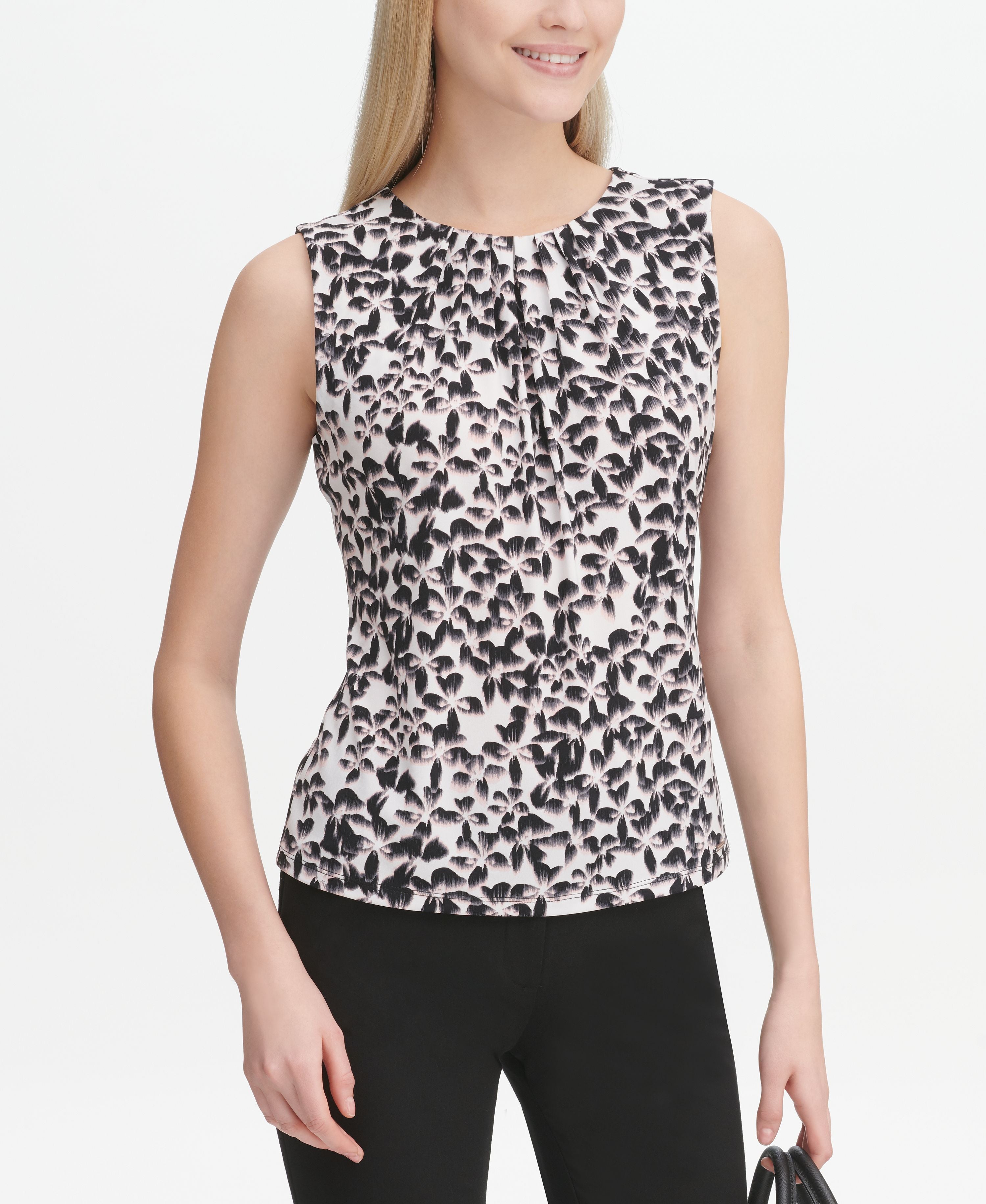 Calvin Klein Printed Pleated Top - Pink Multi M